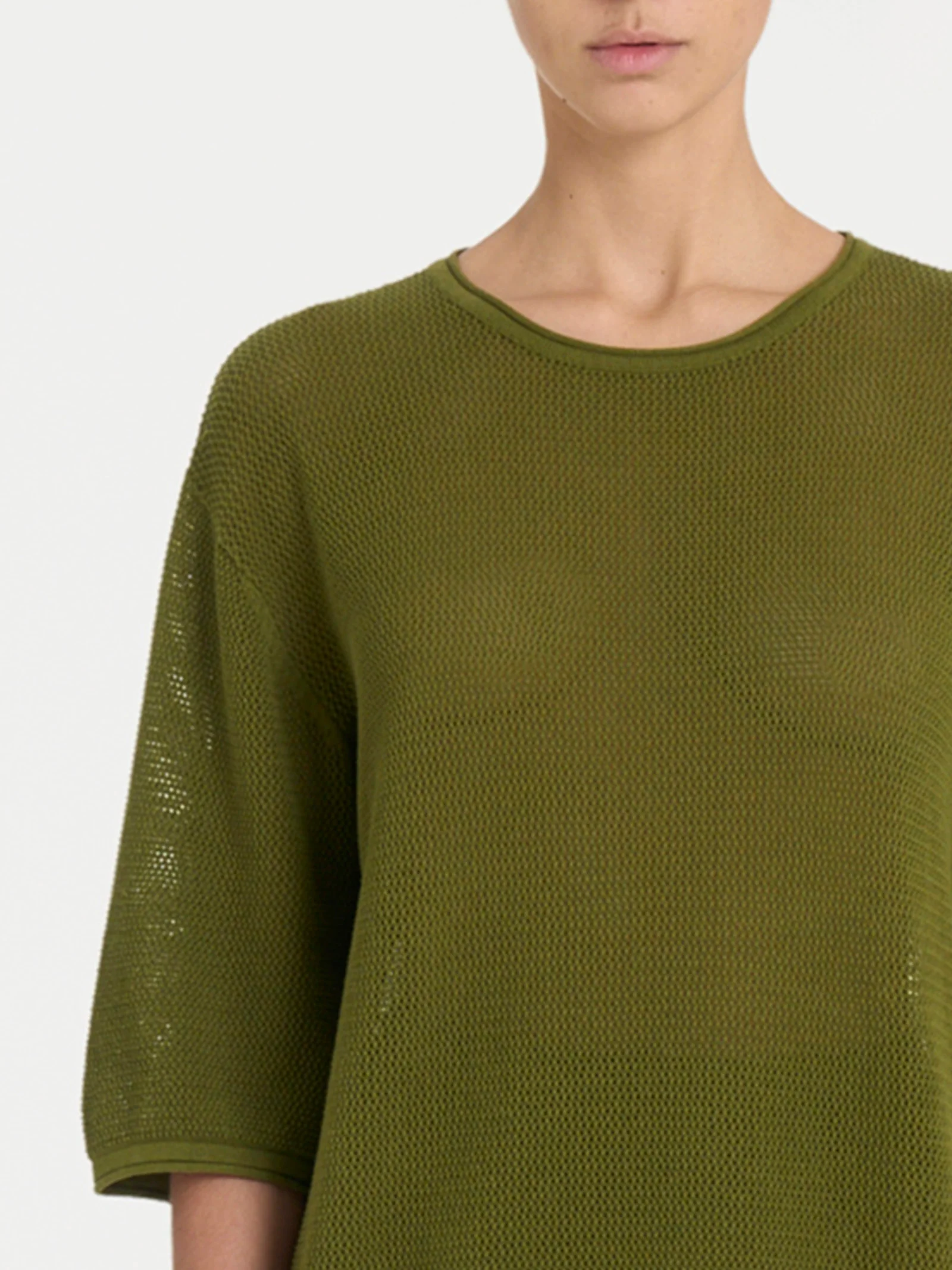 Maglia girocollo con punto rete in puro cotone - Sphagnum - Image 3