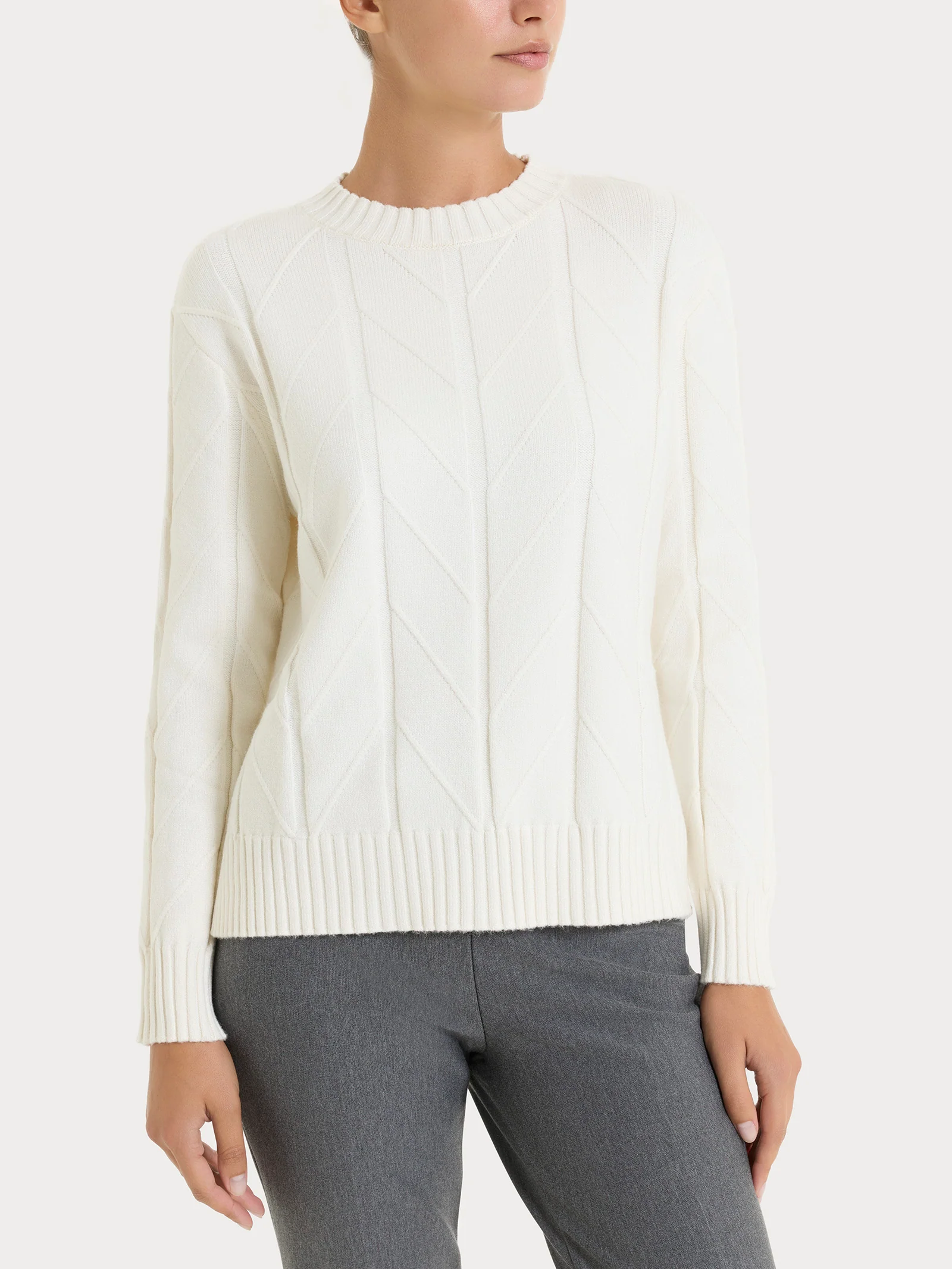Maglia girocollo con punto spiga in Super Soft - Avorio