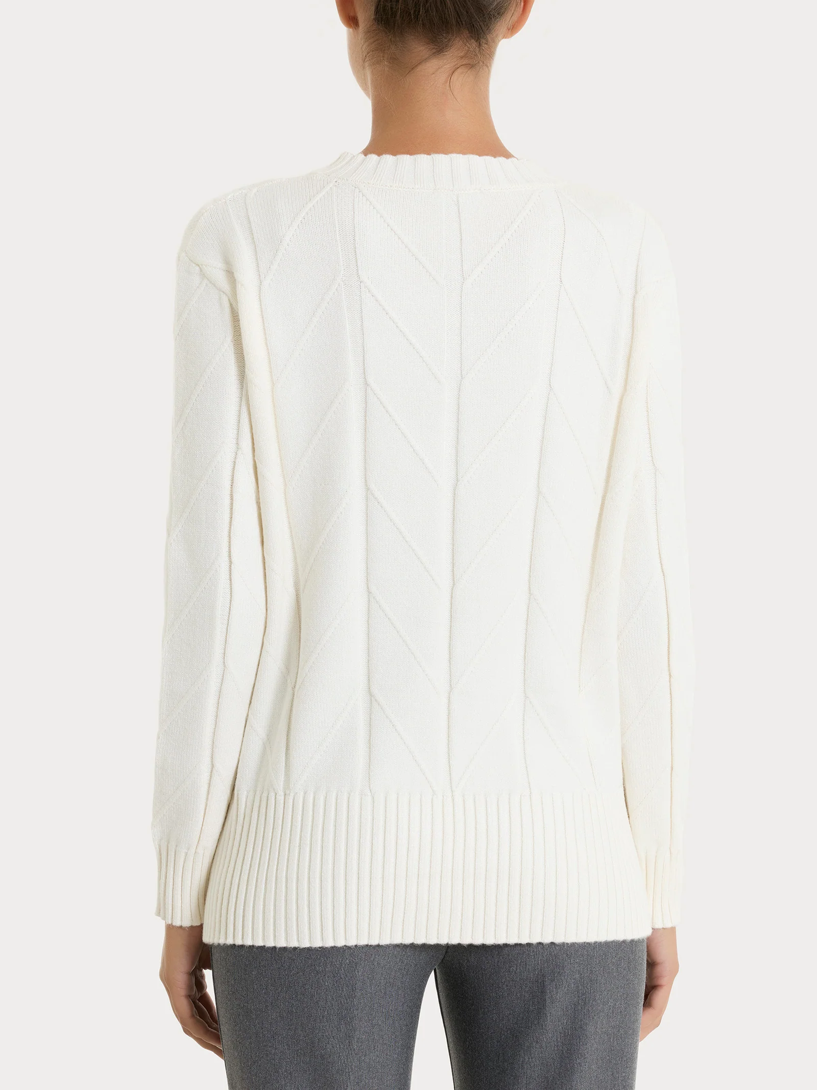 Maglia girocollo con punto spiga in Super Soft - Avorio - Image 2