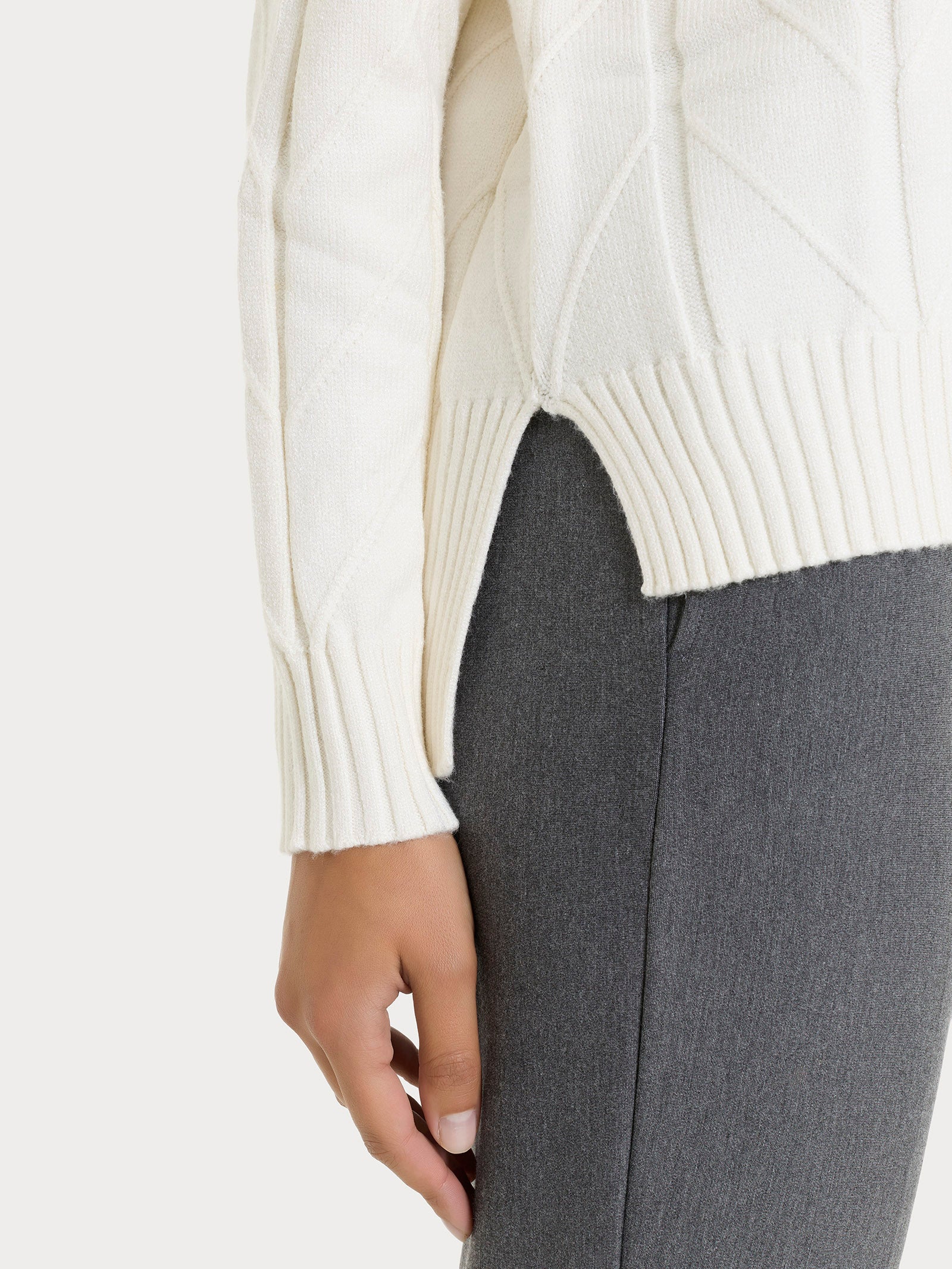 Maglia girocollo con punto spiga in Super Soft - Avorio - Image 3