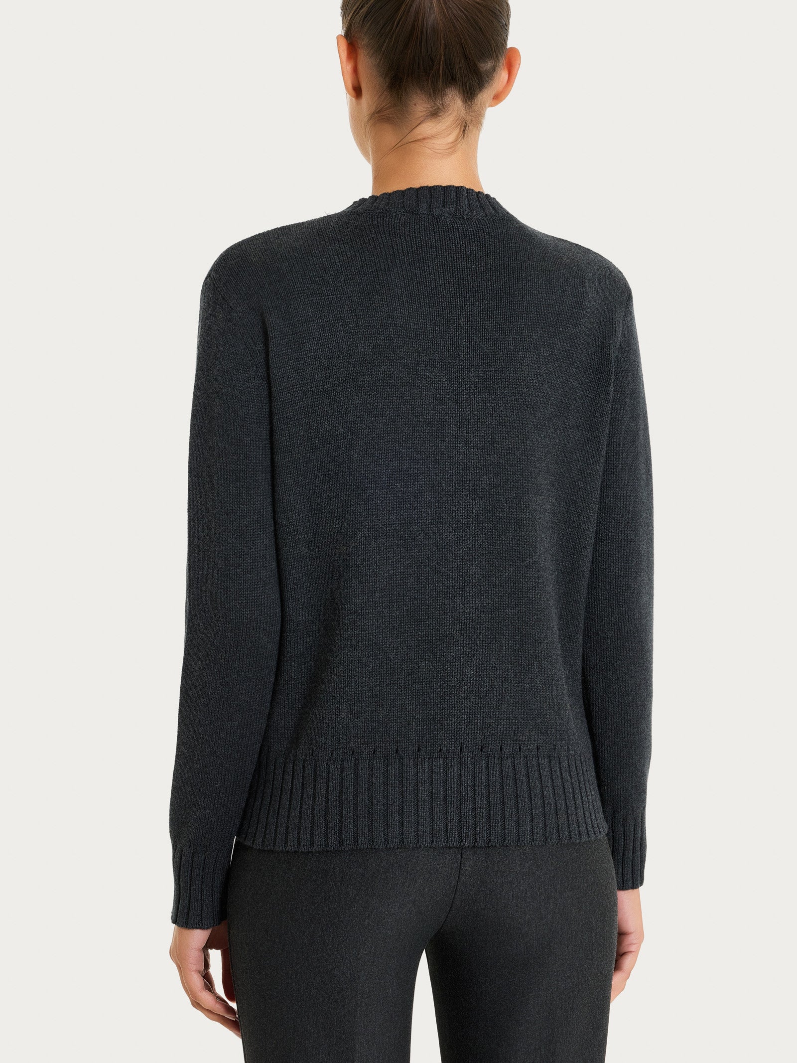 Maglia girocollo in filato Winter Cotton - Nero Mel. - Image 2