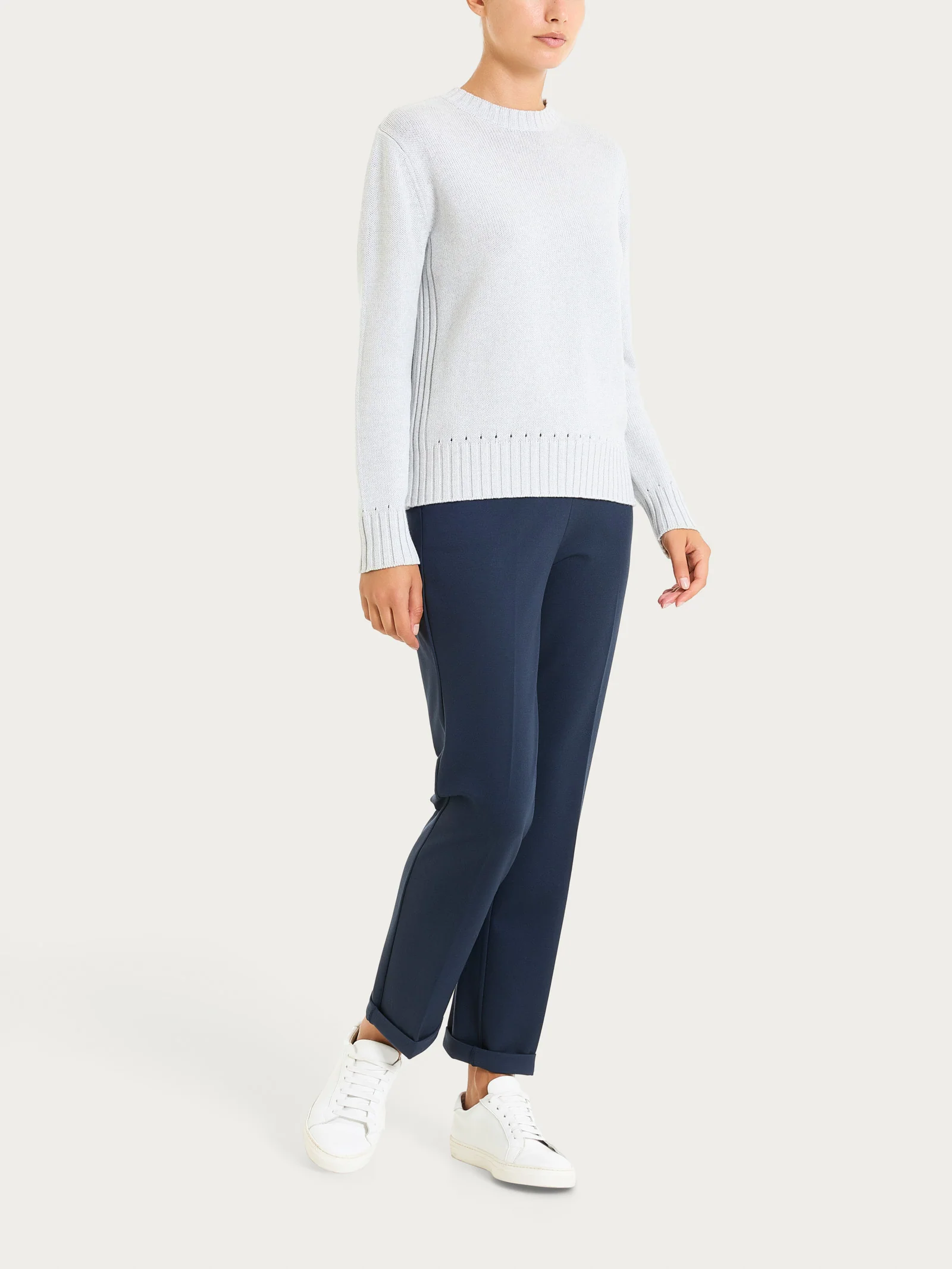 Maglia girocollo in filato Winter Cotton - Dawn Blue Mel. - Image 4
