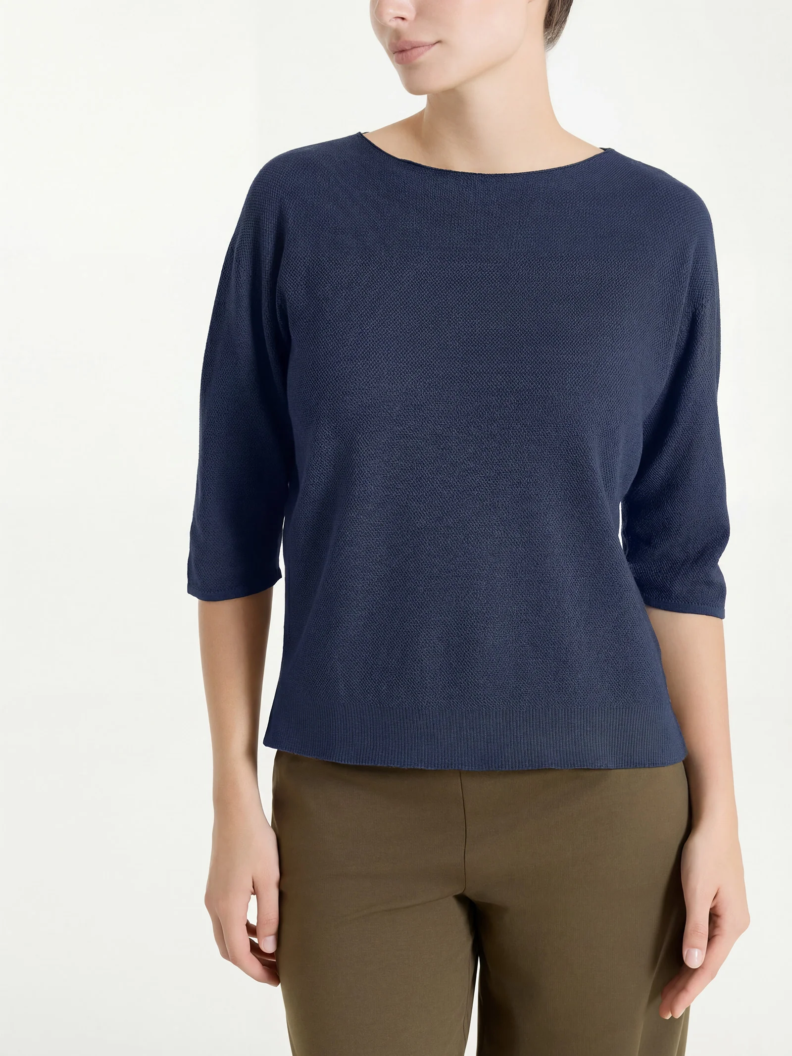 Maglia girocollo in punto piquet di puro cotone - Bleu