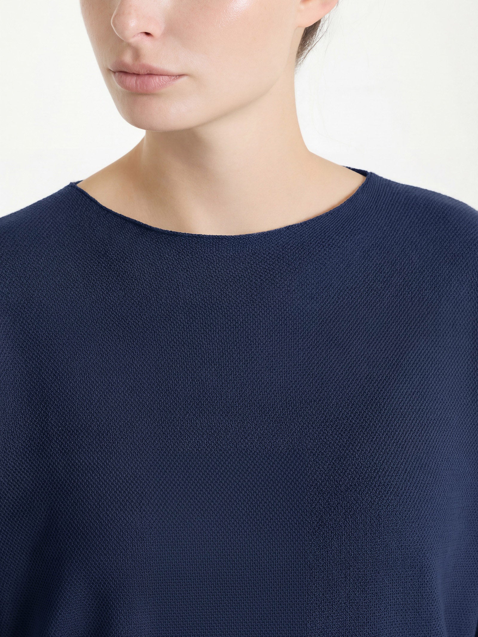Maglia girocollo in punto piquet di puro cotone - Bleu - Image 4