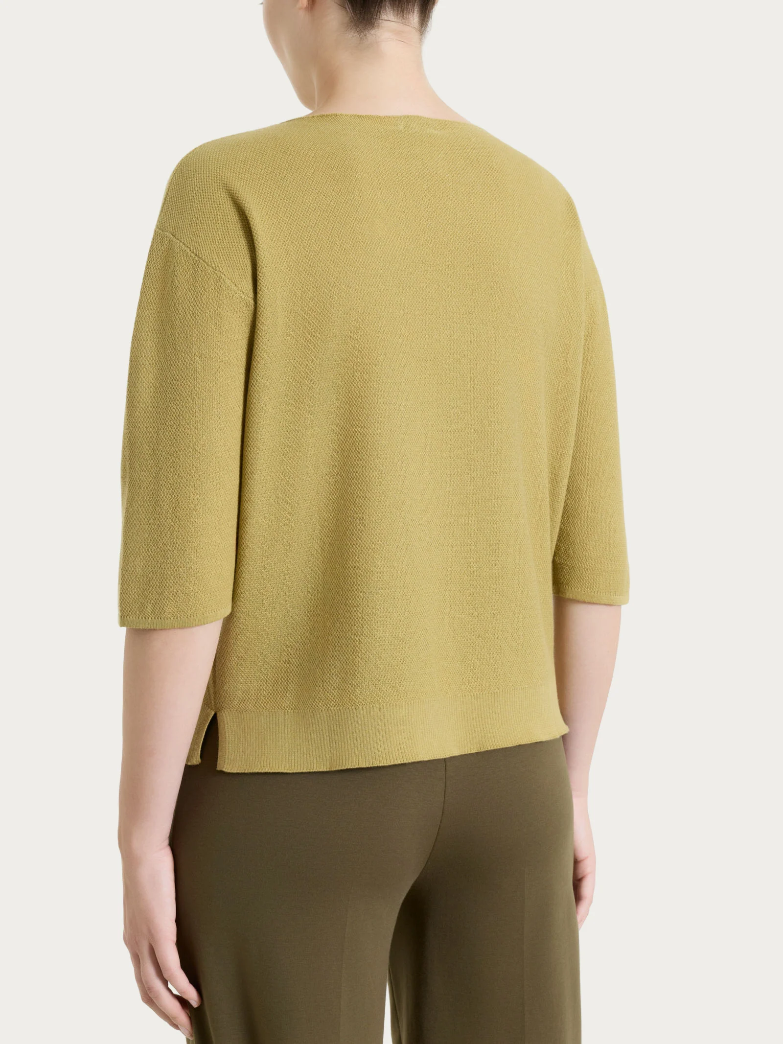 Maglia girocollo in punto piquet di puro cotone - Khaki - Image 2
