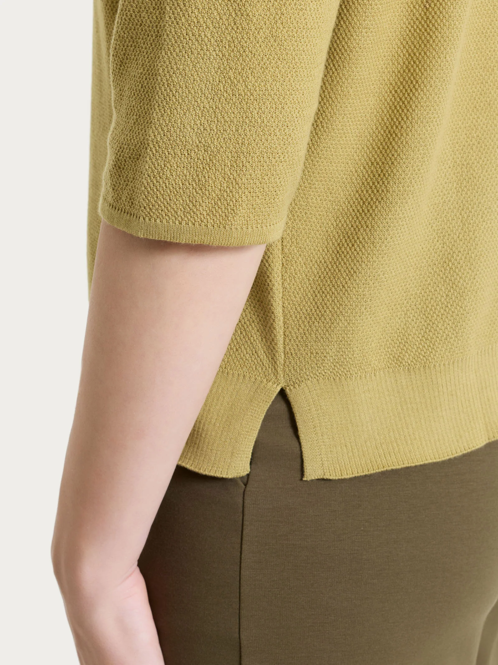 Maglia girocollo in punto piquet di puro cotone - Khaki - Image 3