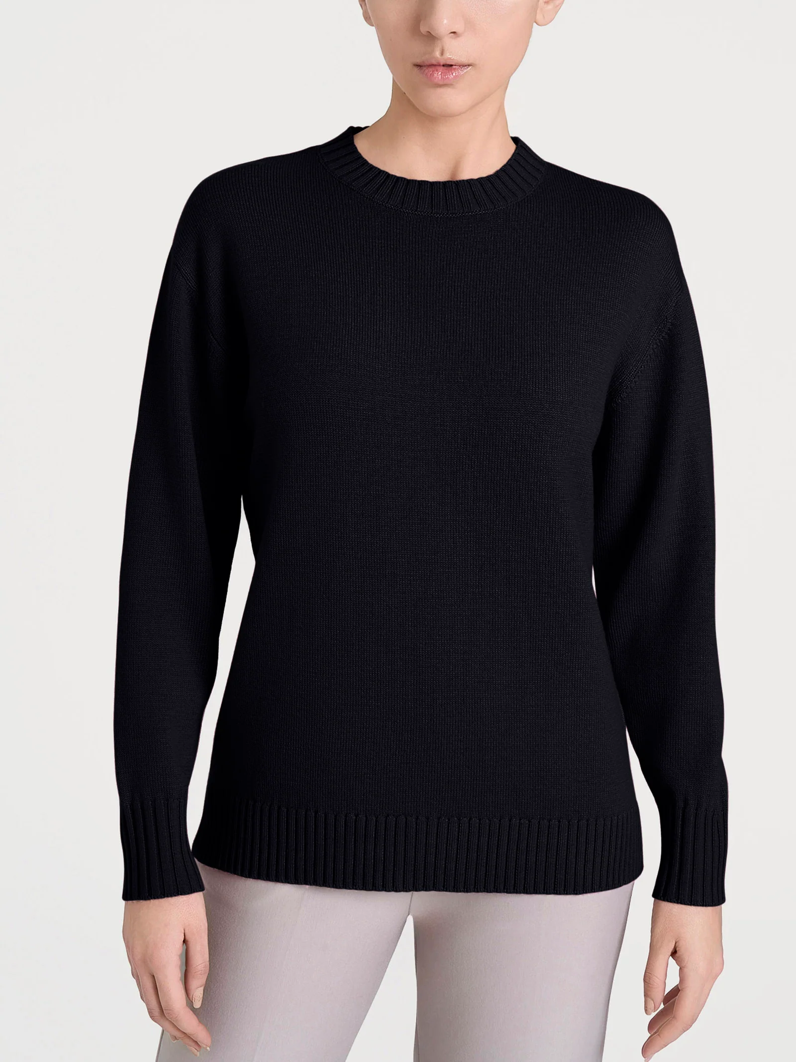 Maglia girocollo leggera in Merino Soft - Nero