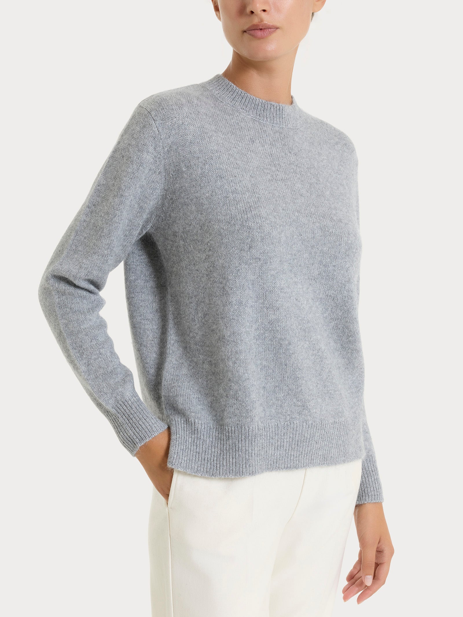 Maglia girocollo tinta unita in Natural Soft - Ghiaia Mel.