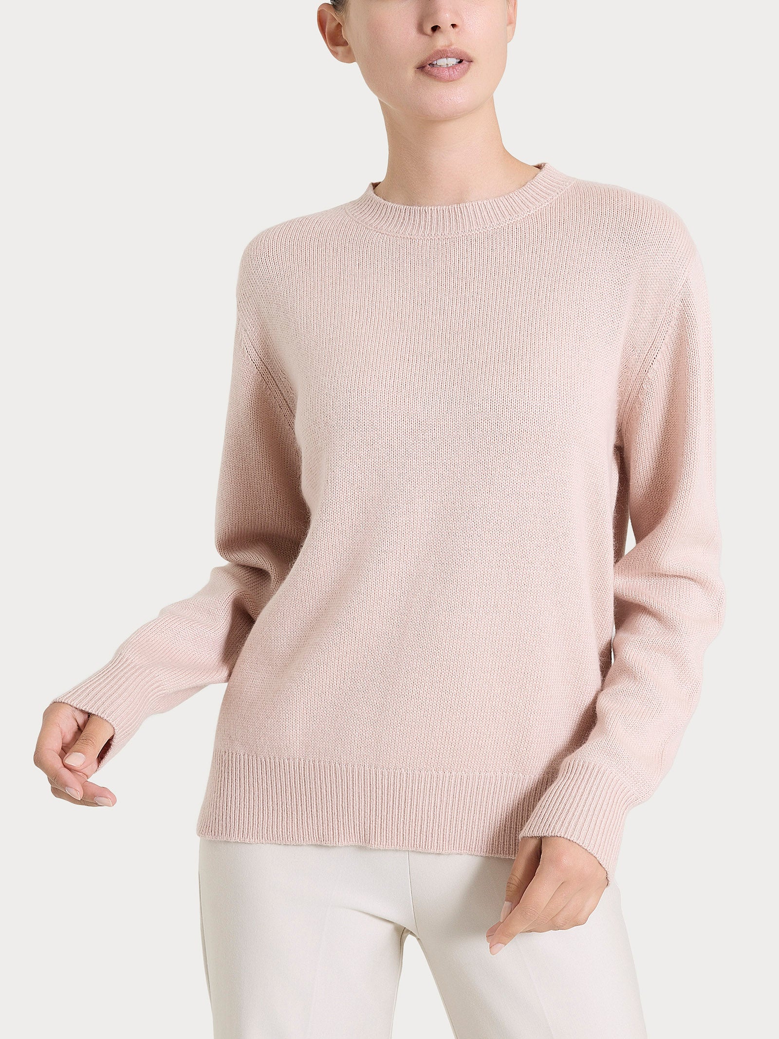 Maglia girocollo tinta unita in Natural Soft - Cameo Rose