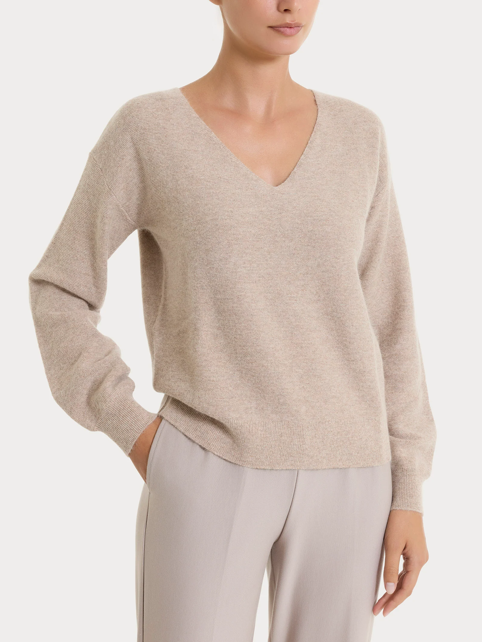 Maglia Punto Links con scollo a V in Natural Soft - Zenzero Mel.