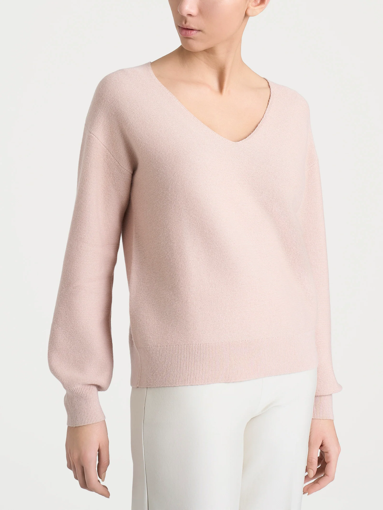 Maglia Punto Links con scollo a V in Natural Soft - Cameo Rose