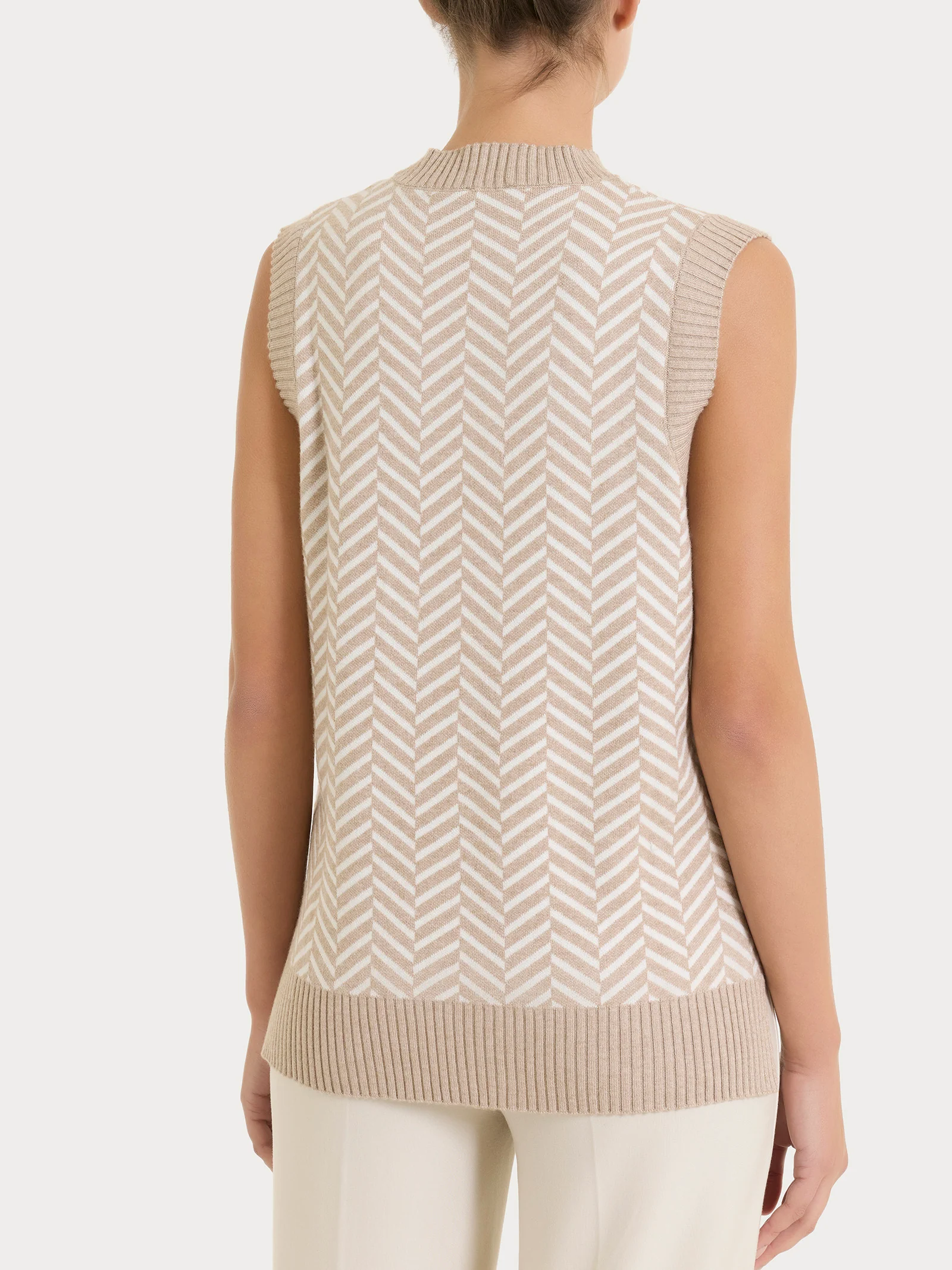 Maglia smanicata con fantasia spigata in Super Soft - Fant.Cammello Mel. - Image 2