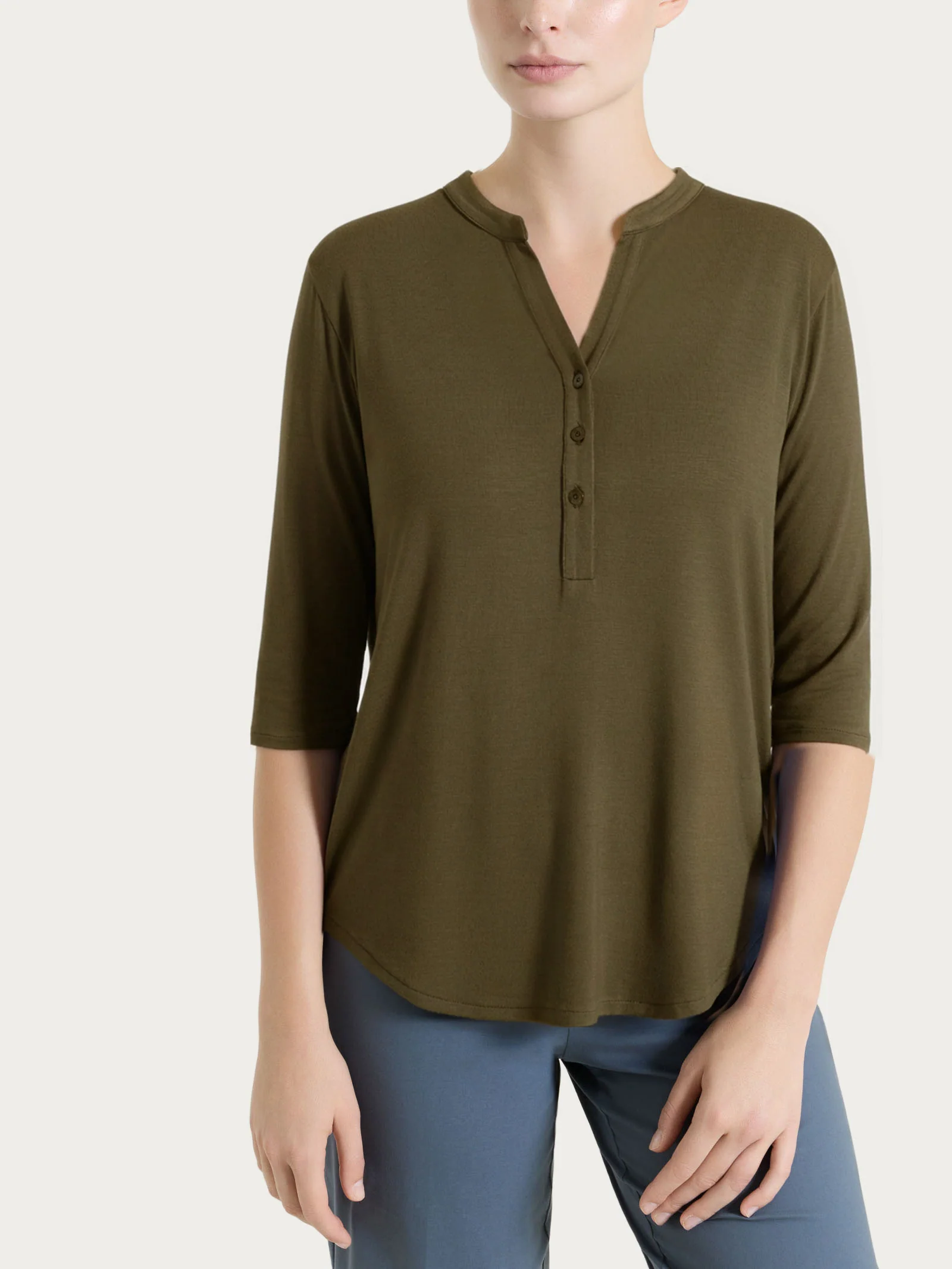 Maglietta a manica 3/4 in Viscosa Summer - Dark Olive