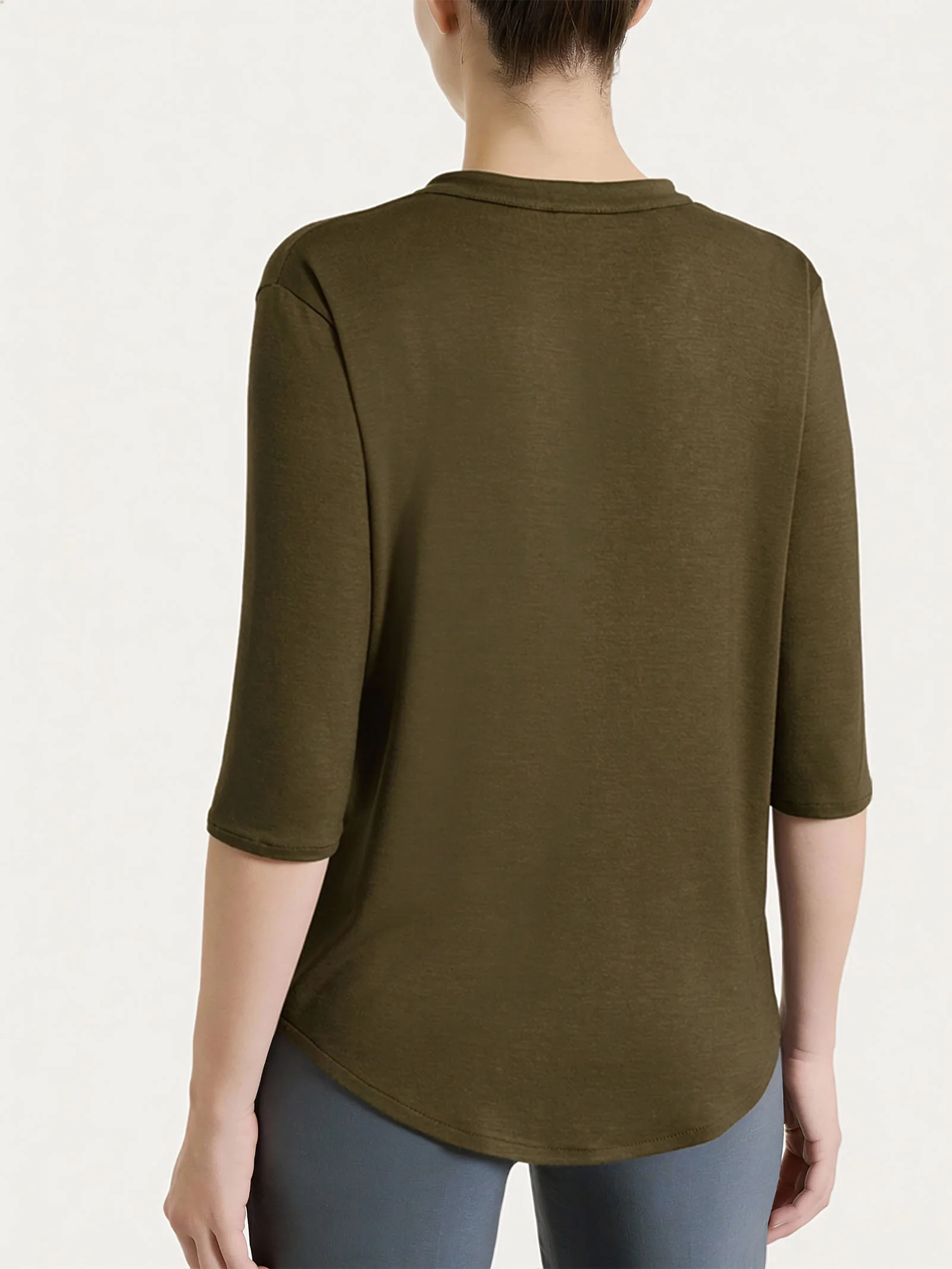 Maglietta a manica 3/4 in Viscosa Summer - Dark Olive - Image 2