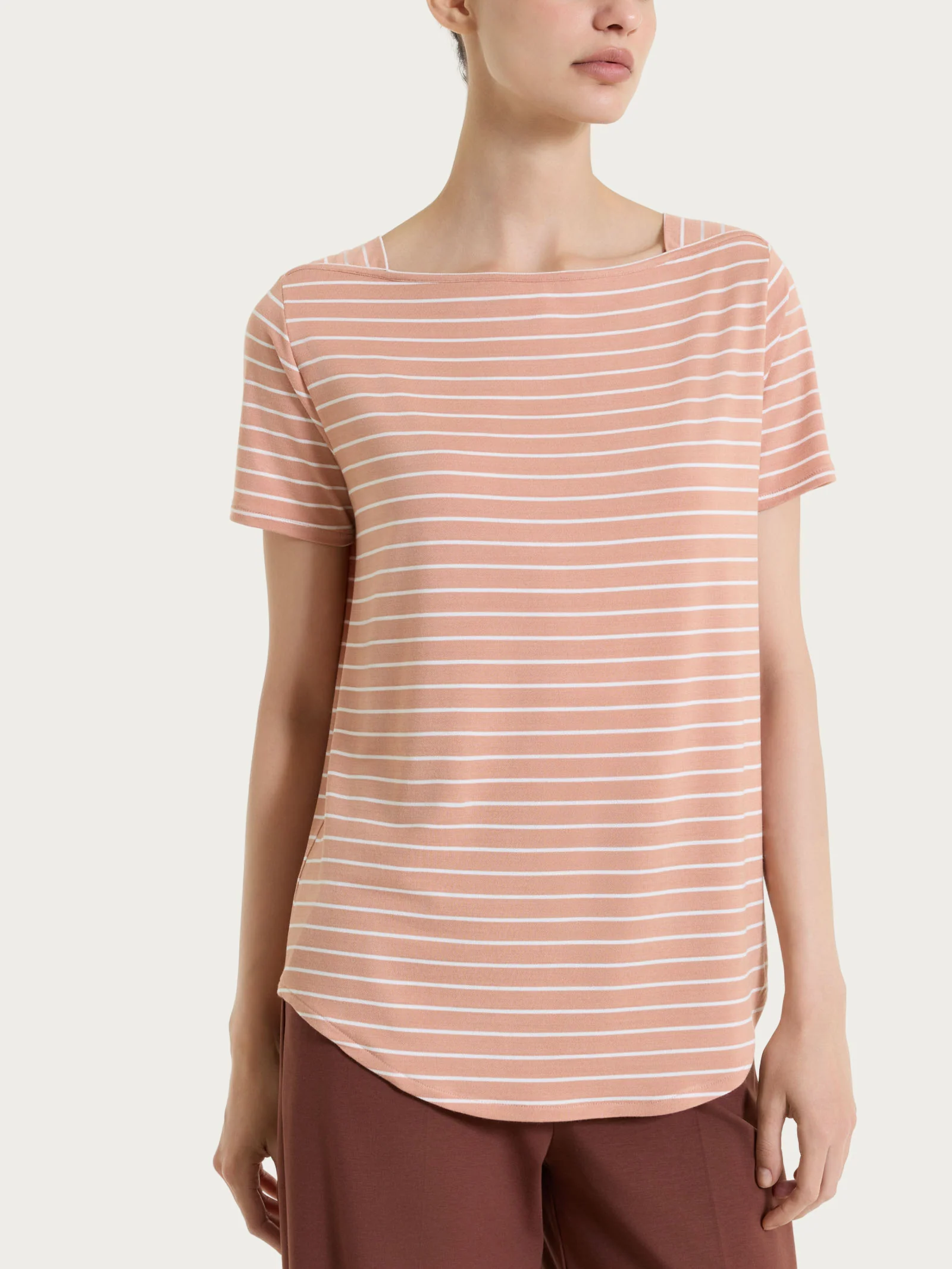 Maglietta a righe con collo a barchetta in Summer Light Piquet - Fant. Cork