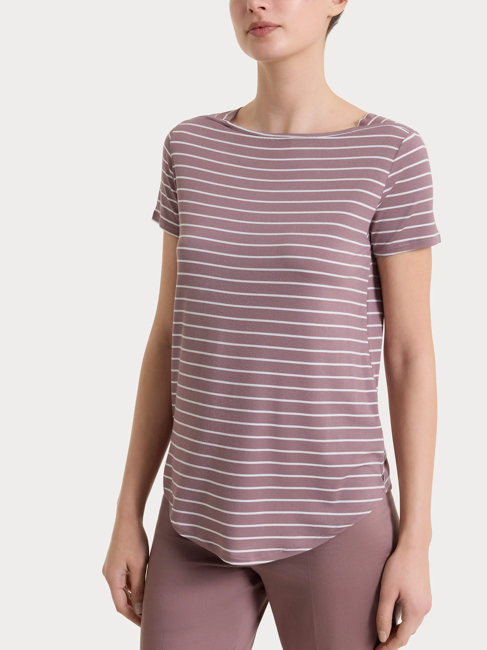 Maglietta a righe con collo a barchetta in Summer Light Piquet - Fant. Twilight Mauve