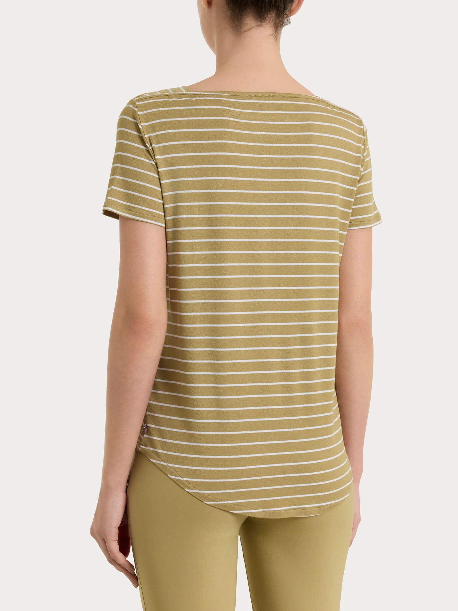 Maglietta a righe con collo a barchetta in Summer Light Piquet - Fant. Khaki - Image 2
