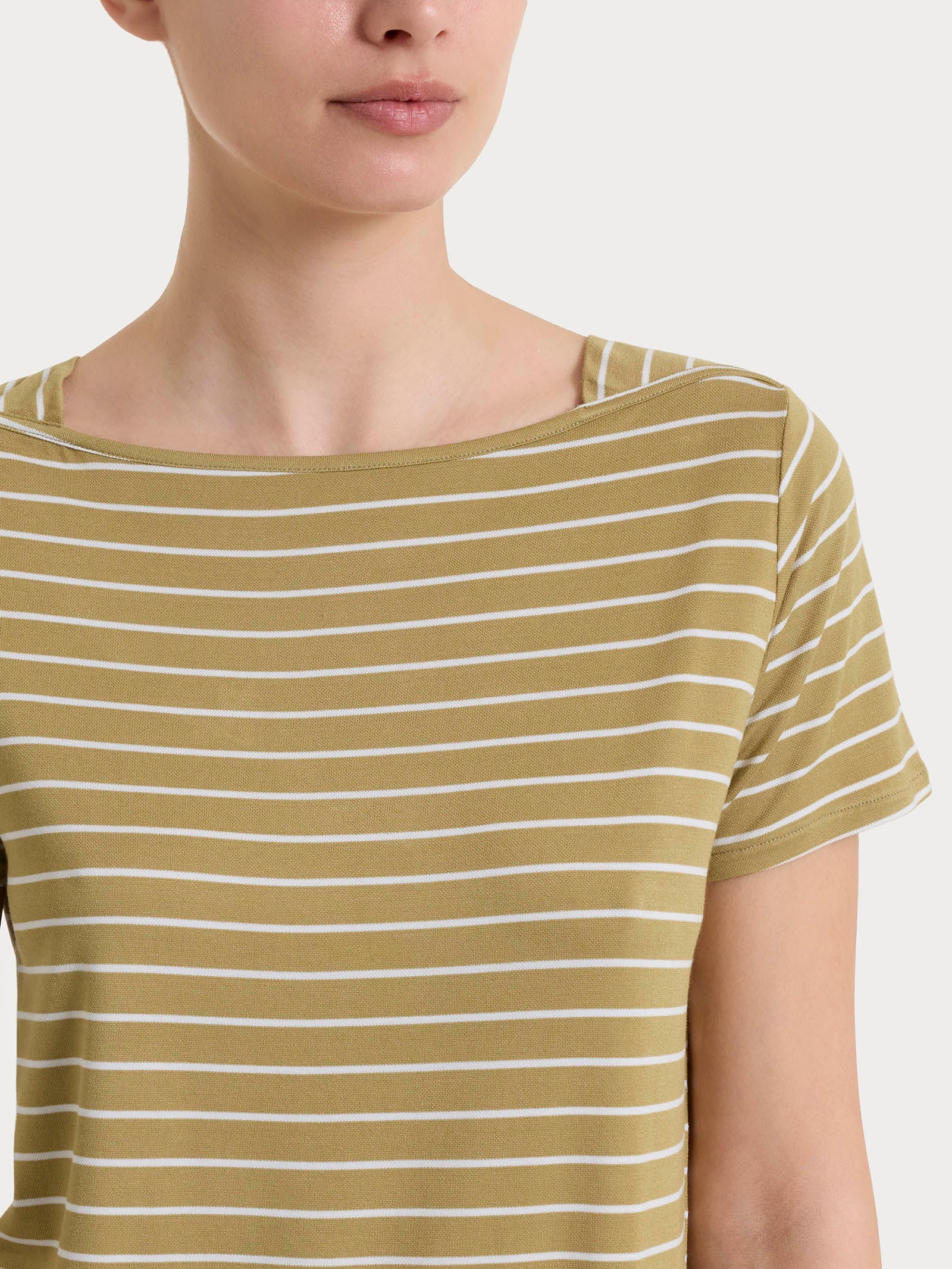 Maglietta a righe con collo a barchetta in Summer Light Piquet - Fant. Khaki - Image 4