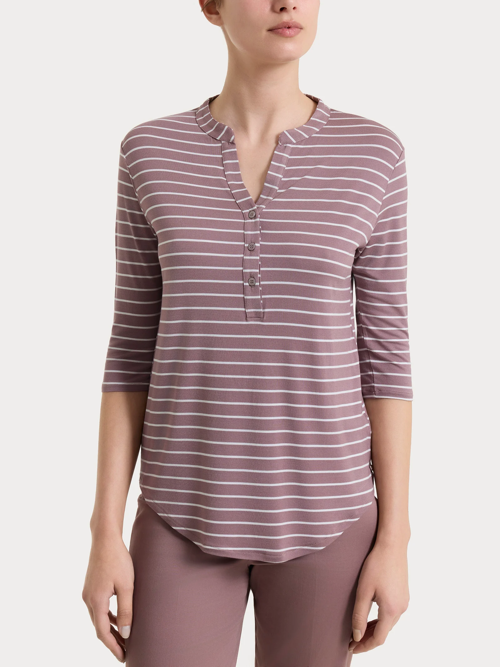 Maglietta a righe con collo a serafino in Summer Light Piquet - Fant. Twilight Mauve