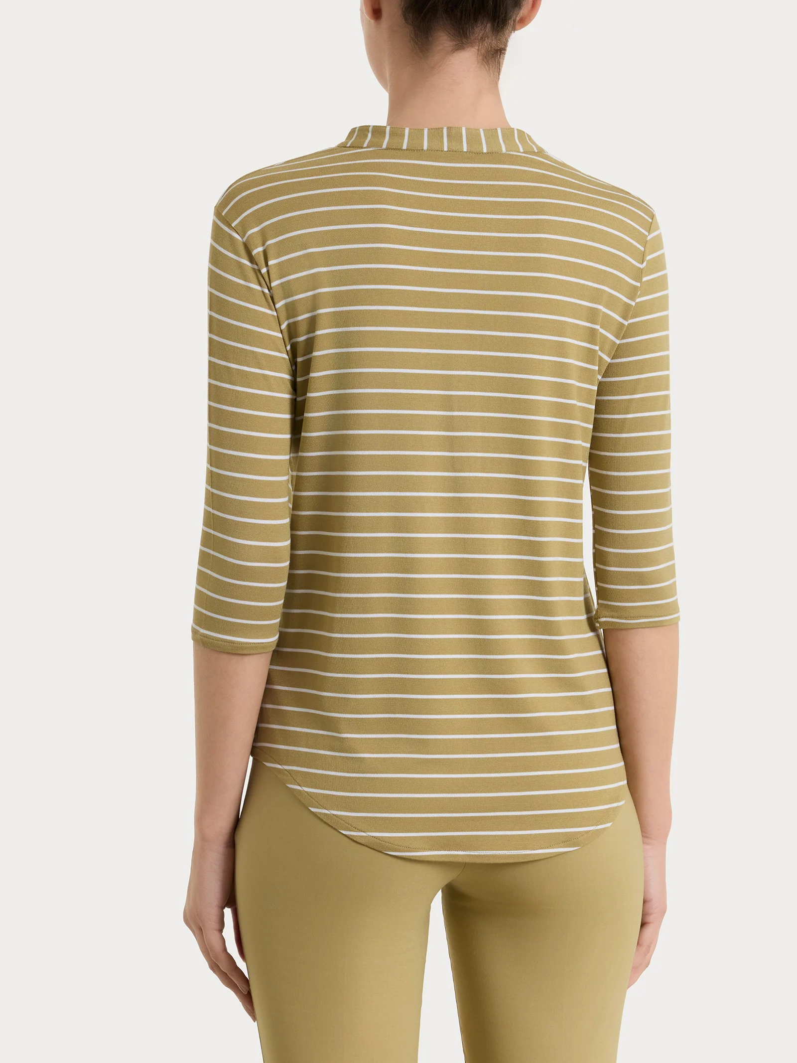 Maglietta a righe con collo a serafino in Summer Light Piquet - Fant. Khaki - Image 2