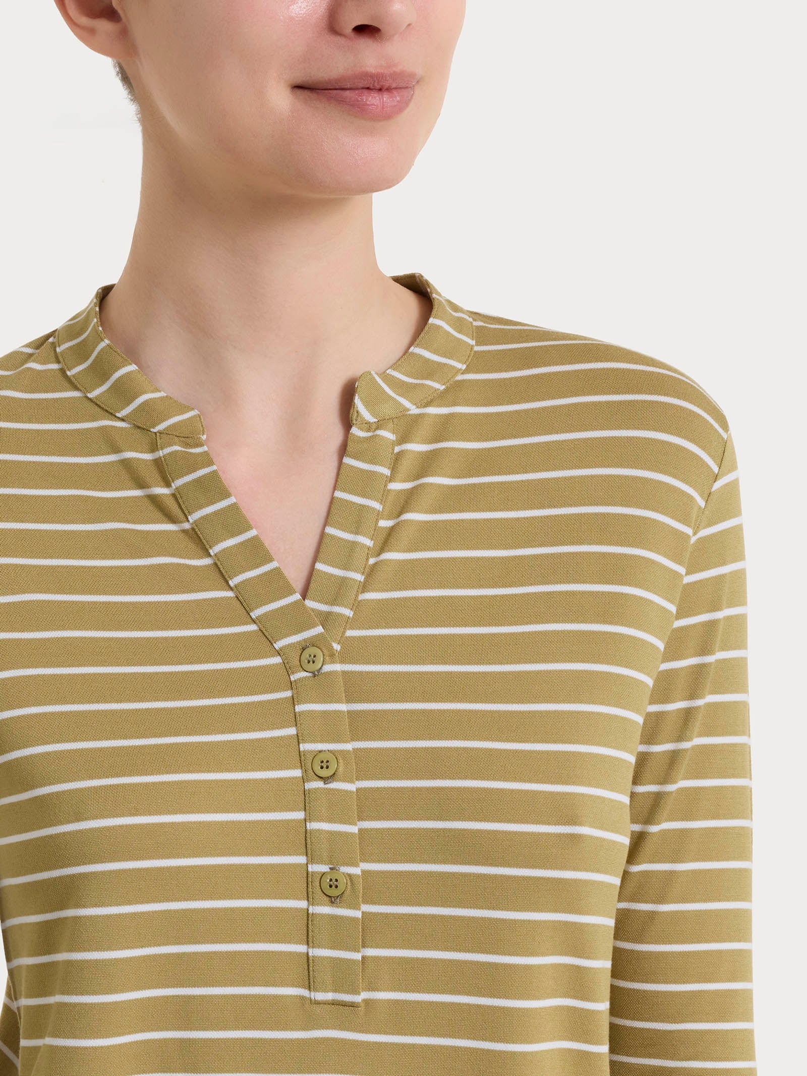 Maglietta a righe con collo a serafino in Summer Light Piquet - Fant. Khaki - Image 4