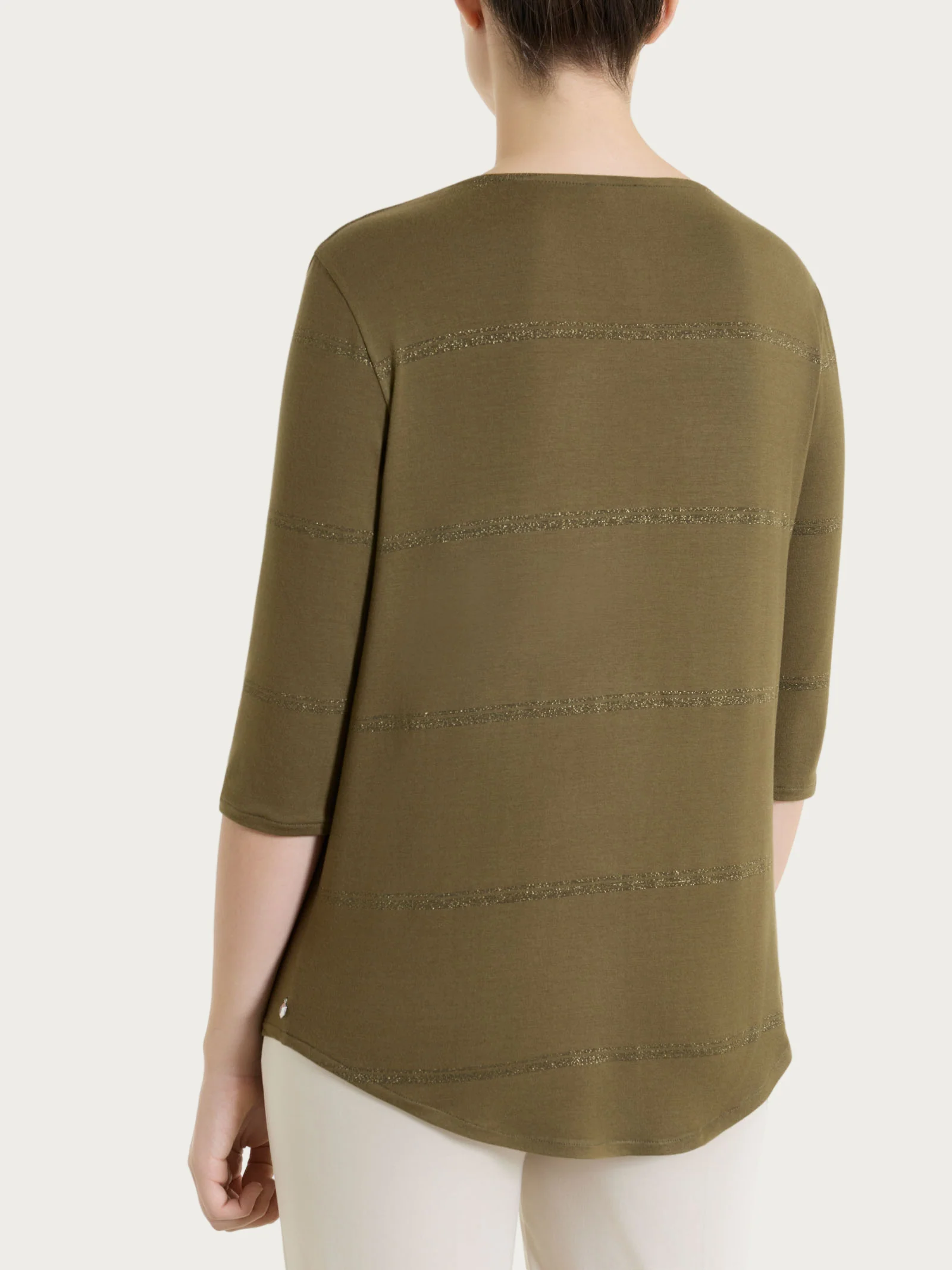 Maglietta a righe con collo a serafino in Viscosa Summer e Lurex - Fant. Dark Olive riga spaziata - Image 2