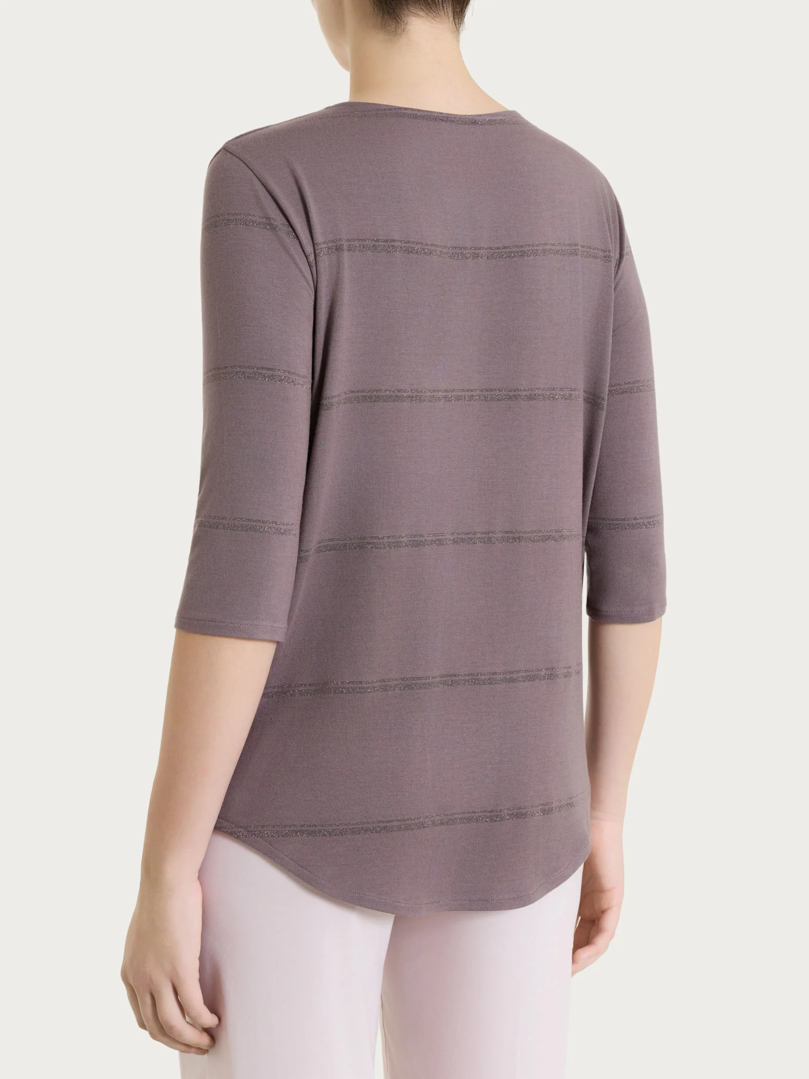 Maglietta a righe con collo a serafino in Viscosa Summer e Lurex - Fant. Plum Truffle riga spaziata - Image 2