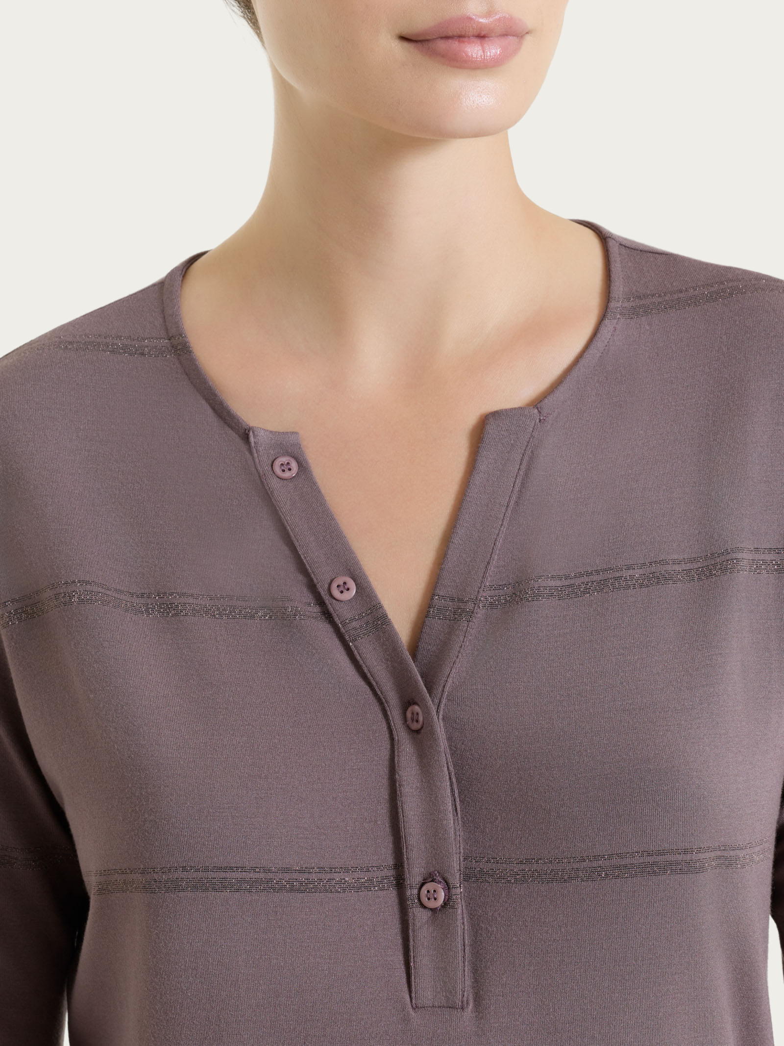 Maglietta a righe con collo a serafino in Viscosa Summer e Lurex - Fant. Plum Truffle riga spaziata - Image 4