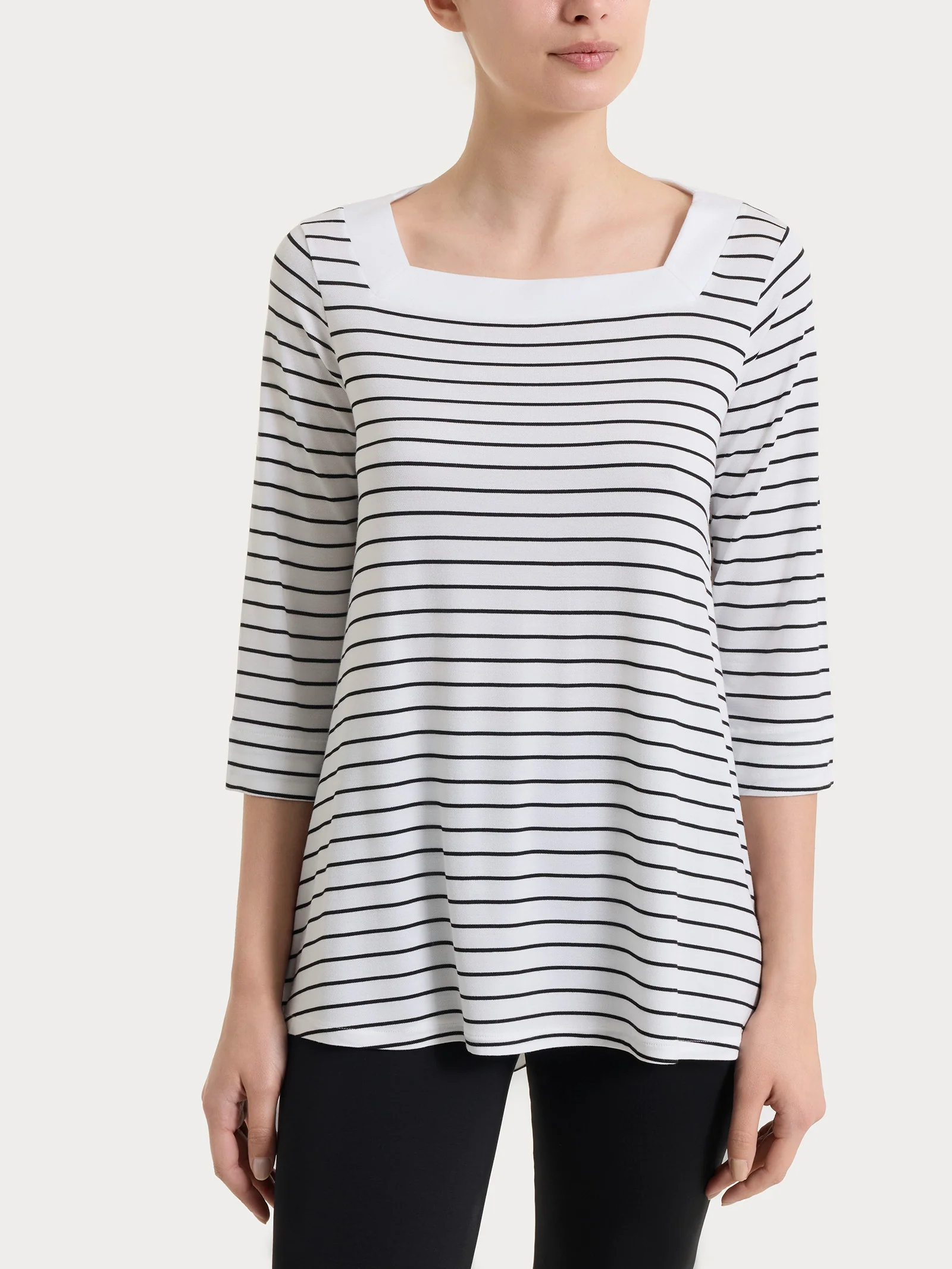 Maglietta a righe con collo squadrato in Summer Light Piquet - Fant.Bianco