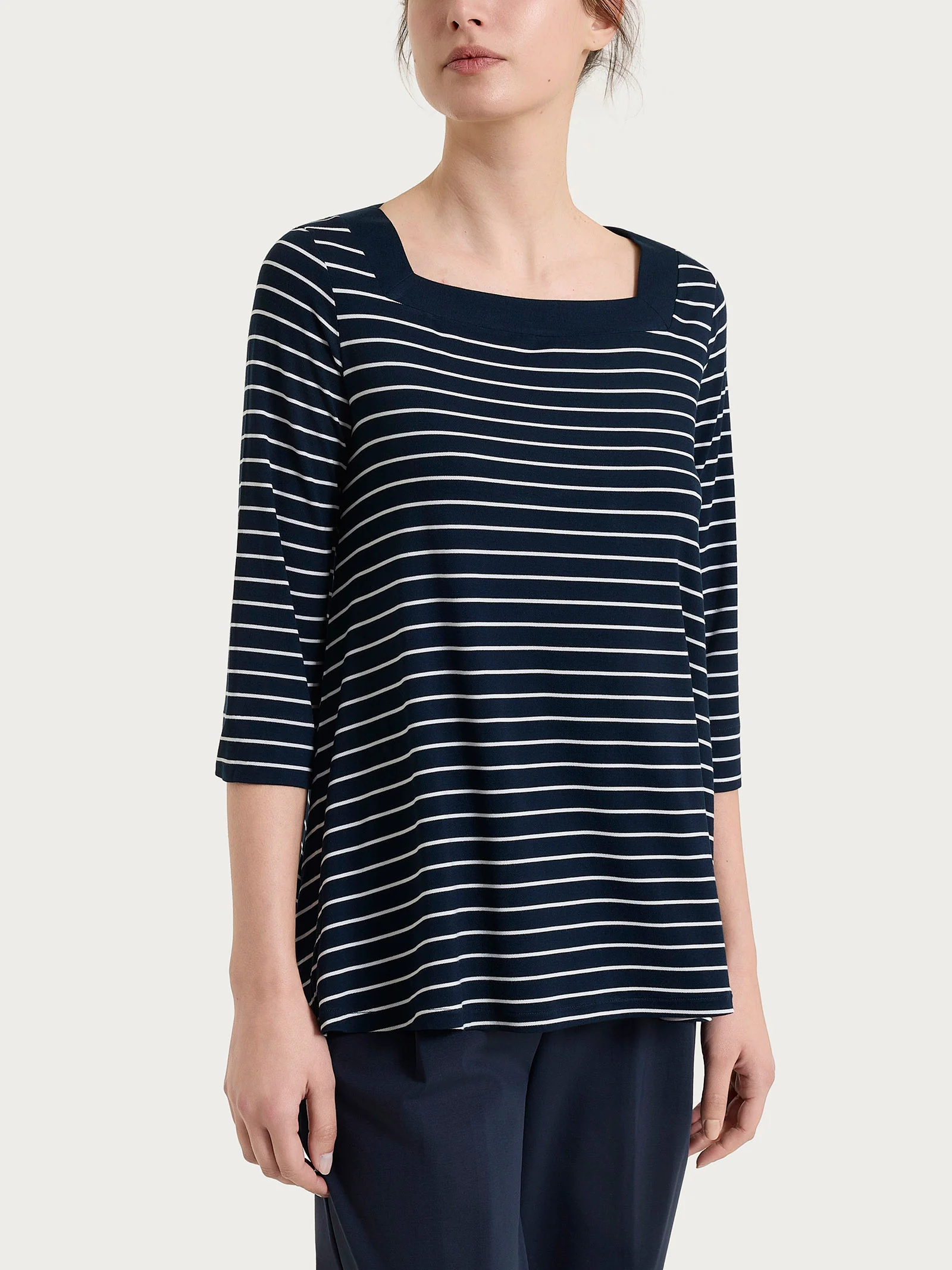 Maglietta a righe con collo squadrato in Summer Light Piquet - Fant.Bleu