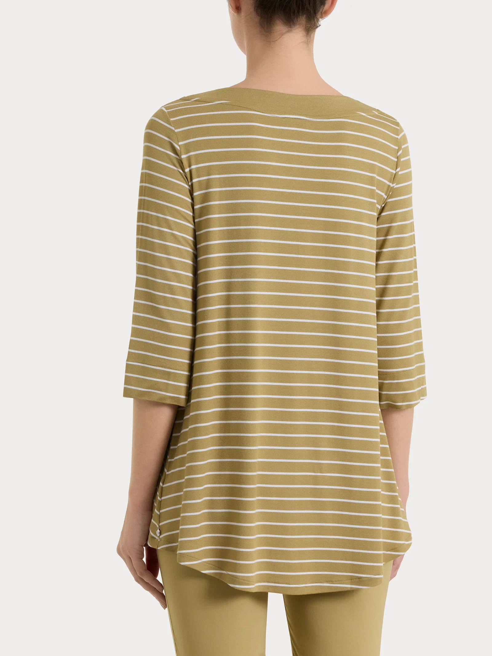 Maglietta a righe con collo squadrato in Summer Light Piquet - Fant. Khaki - Image 2