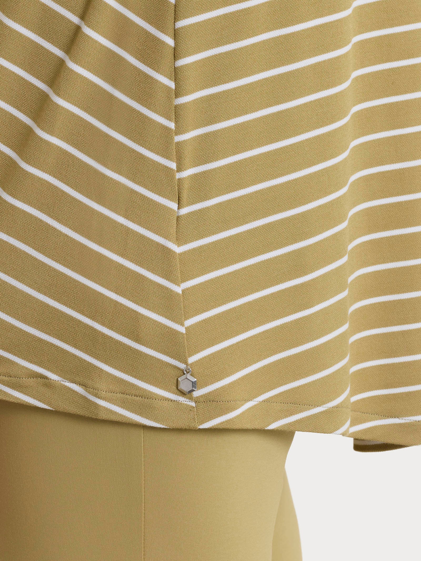 Maglietta a righe con collo squadrato in Summer Light Piquet - Fant. Khaki - Image 3