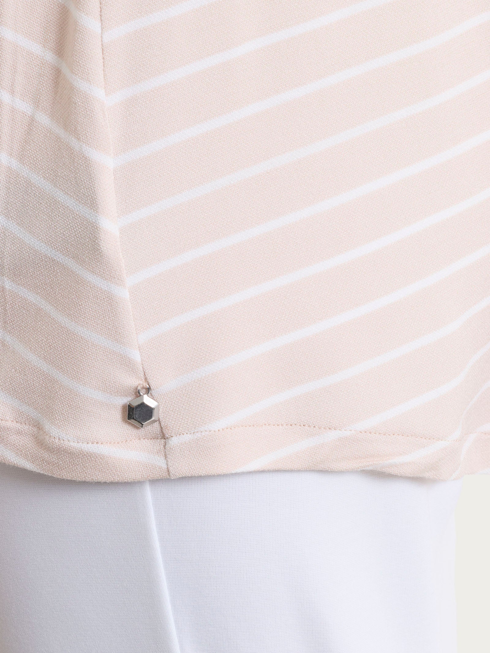Maglietta a righe con collo squadrato in Summer Light Piquet - Fant. Almond Peach - Image 3