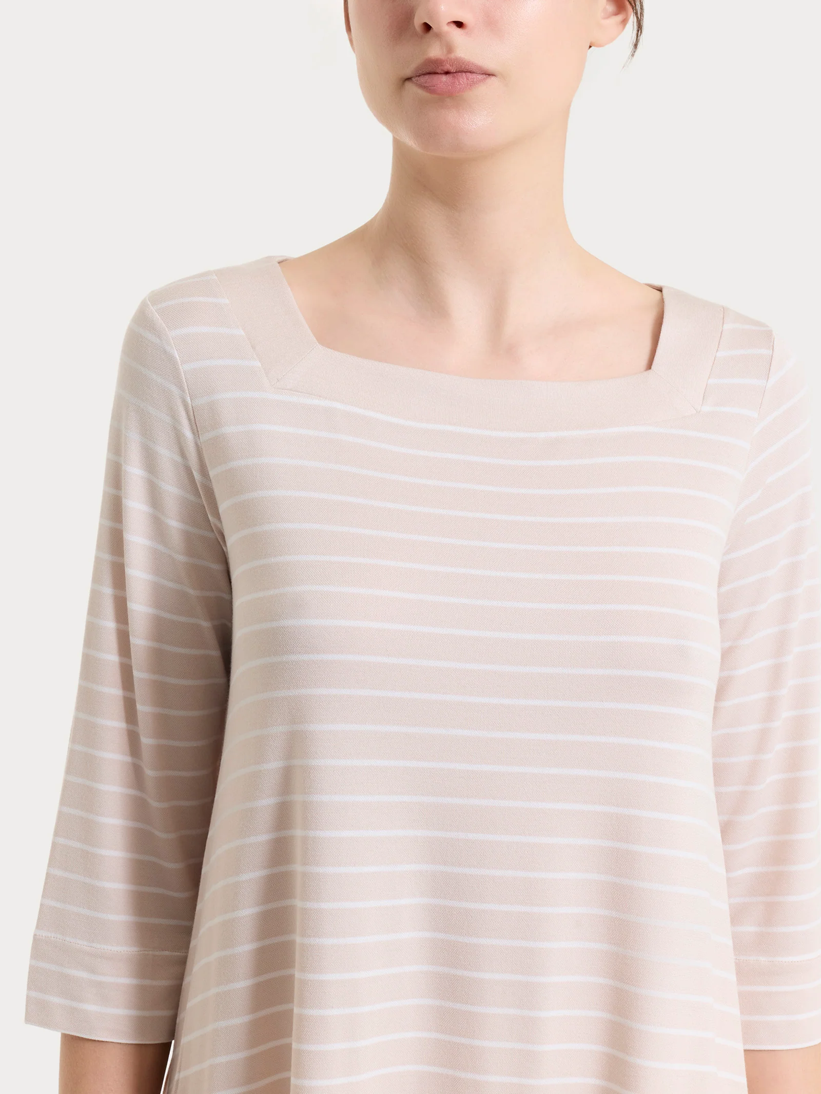 Maglietta a righe con collo squadrato in Summer Light Piquet - Fant. Almond Peach - Image 4