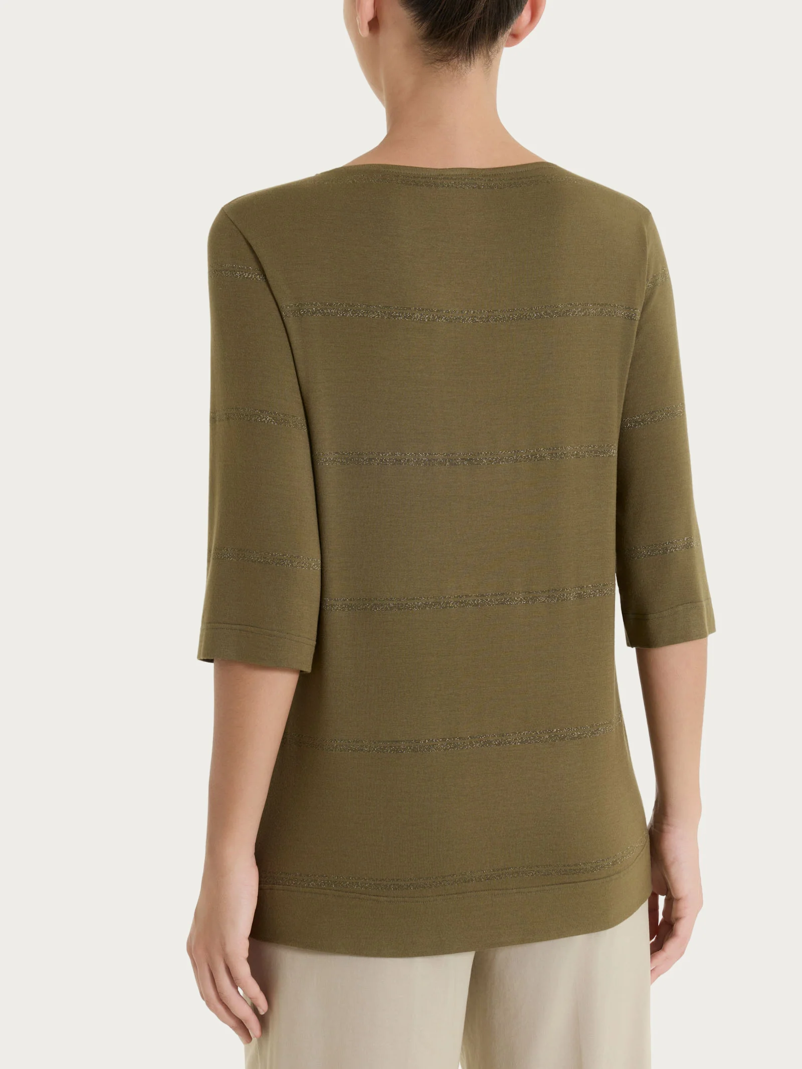 Maglietta a righe con manica 3/4 in Viscosa Summer e Lurex - Fant. Dark Olive riga spaziata - Image 2