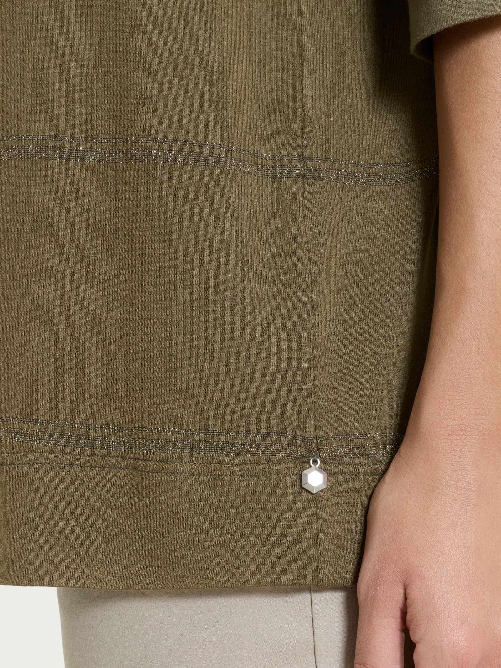 Maglietta a righe con manica 3/4 in Viscosa Summer e Lurex - Fant. Dark Olive riga spaziata - Image 3