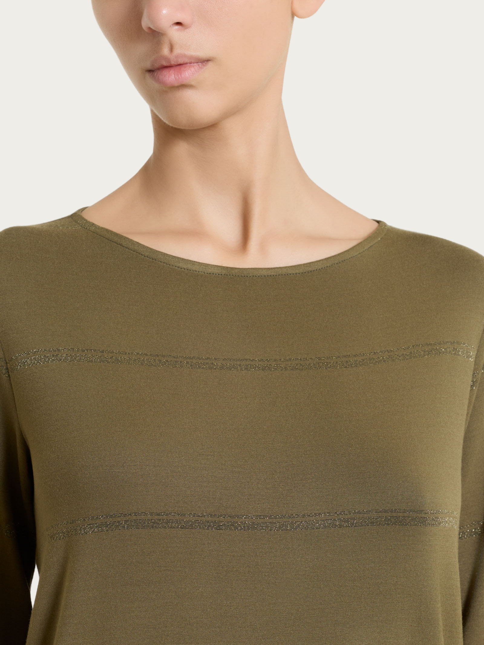 Maglietta a righe con manica 3/4 in Viscosa Summer e Lurex - Fant. Dark Olive riga spaziata - Image 4