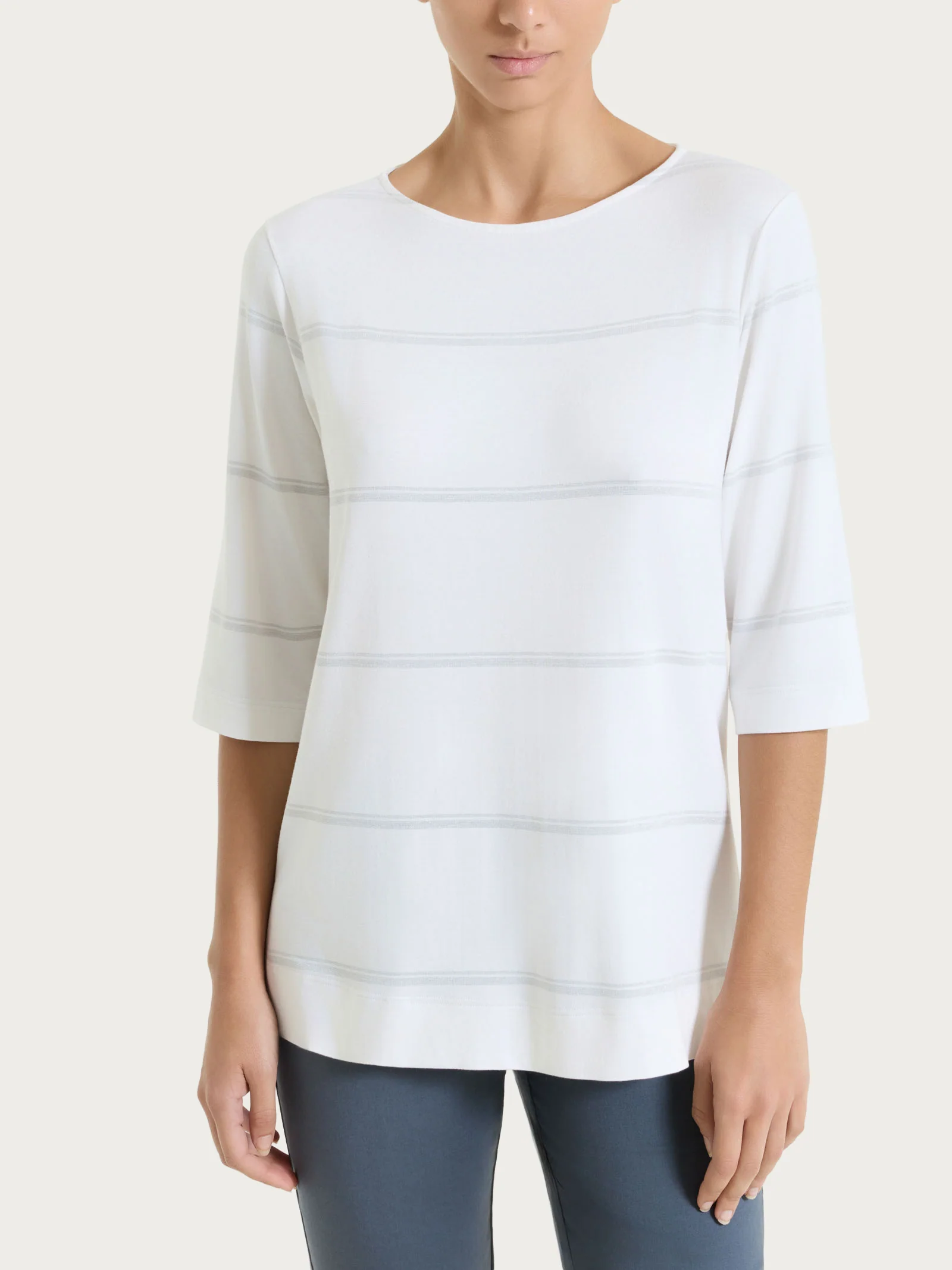 Maglietta a righe con manica 3/4 in Viscosa Summer e Lurex - Fant. Bianco riga spaziata