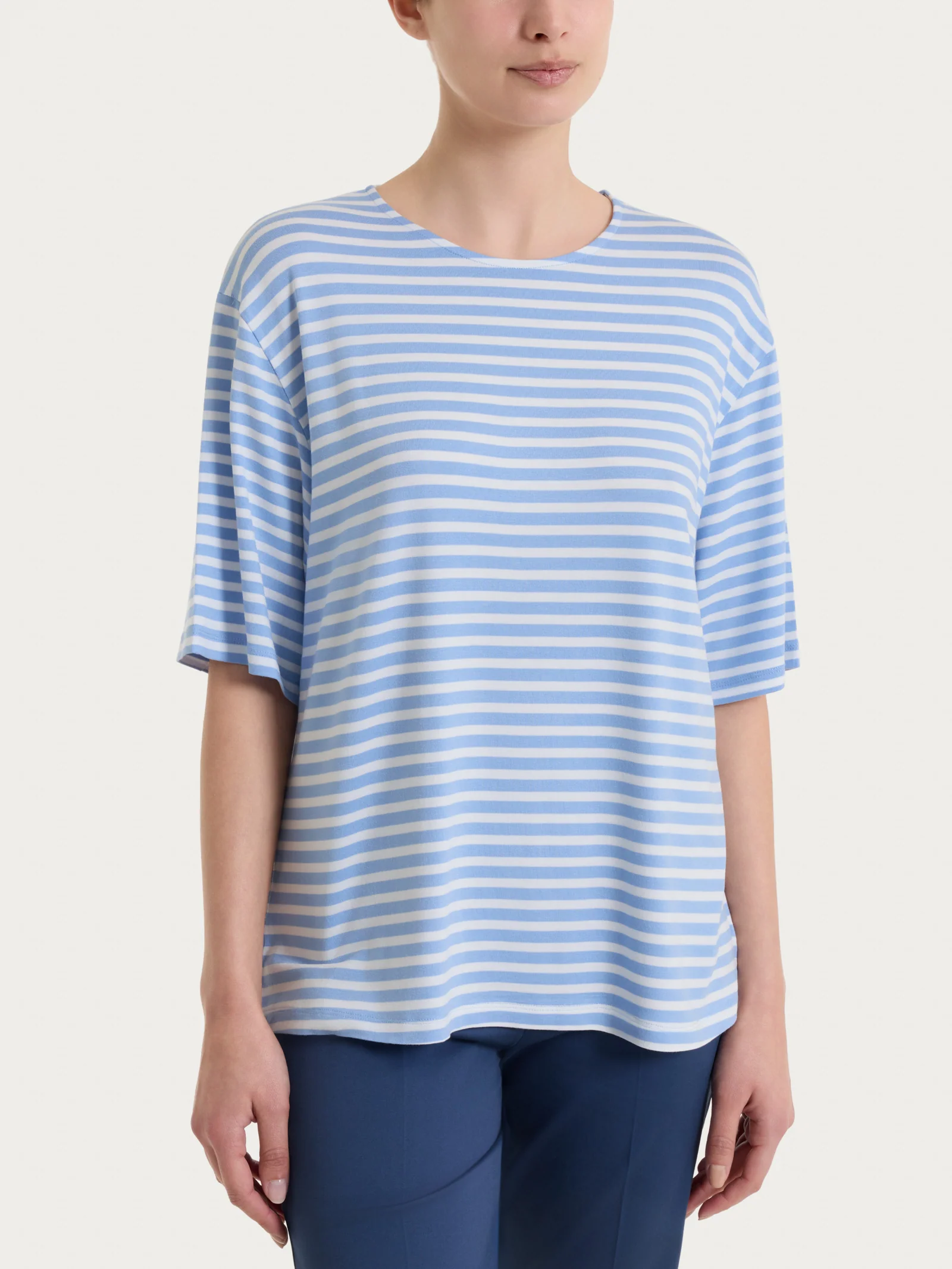 Maglietta boxy a righe in Viscosa Summer - Fant. Bel Air Blue riga pari