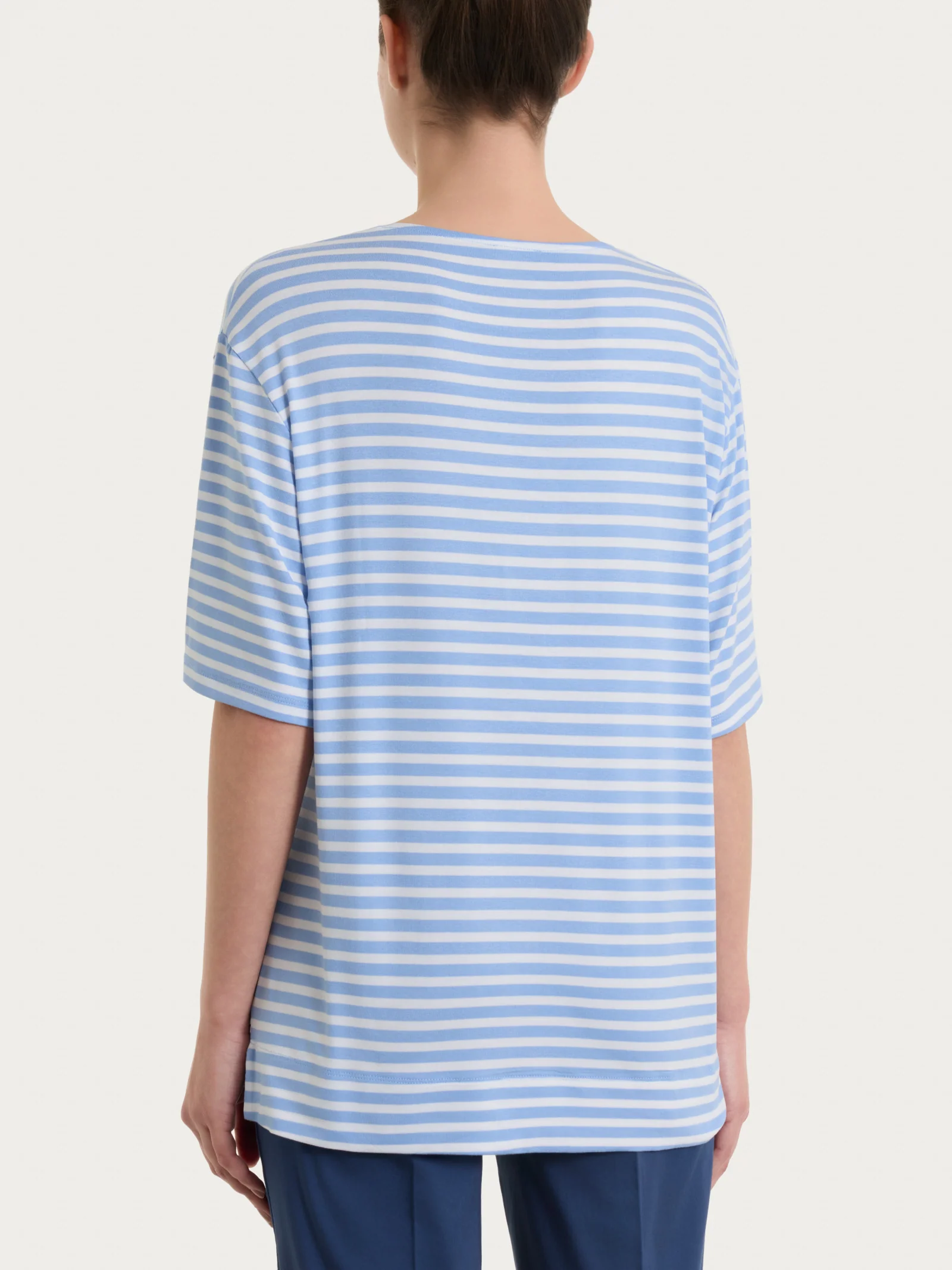 Maglietta boxy a righe in Viscosa Summer - Fant. Bel Air Blue riga pari - Image 2