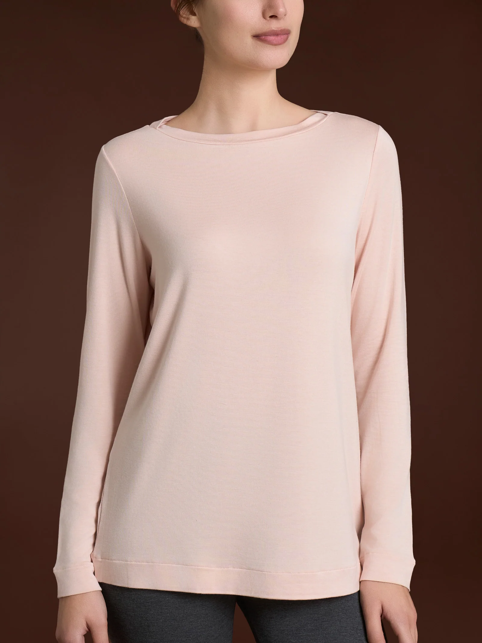 Maglietta con collo a barchetta in Eco Viscosa - Cameo Rose