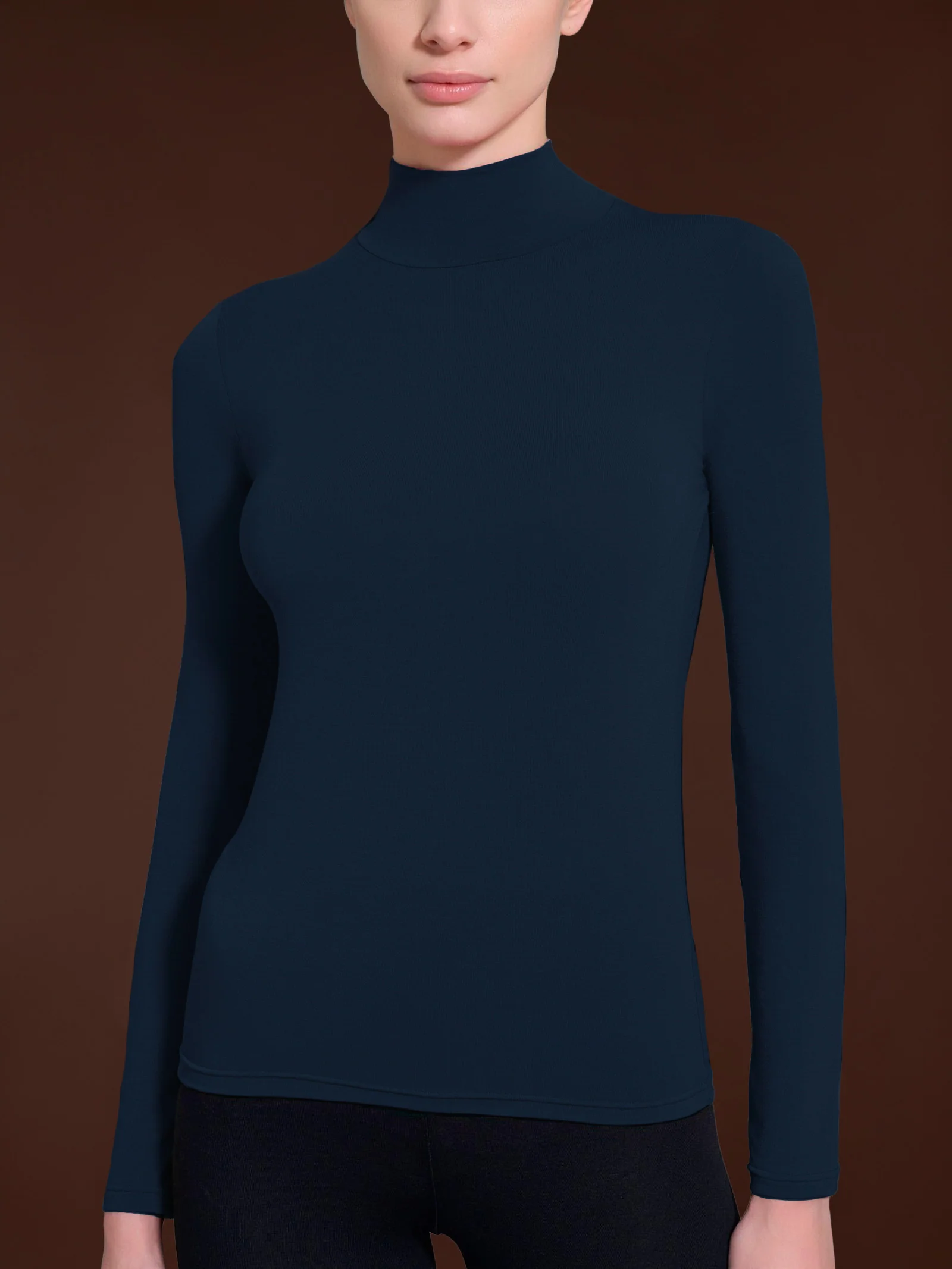 Maglietta con collo lupetto in filato Tenderwool - Bleu