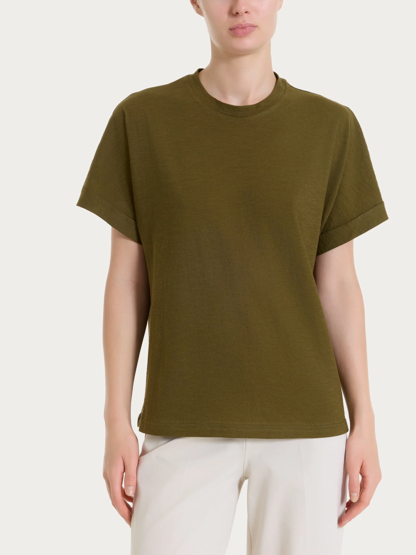Maglietta con manica over in Slub Jersey - Dark Olive