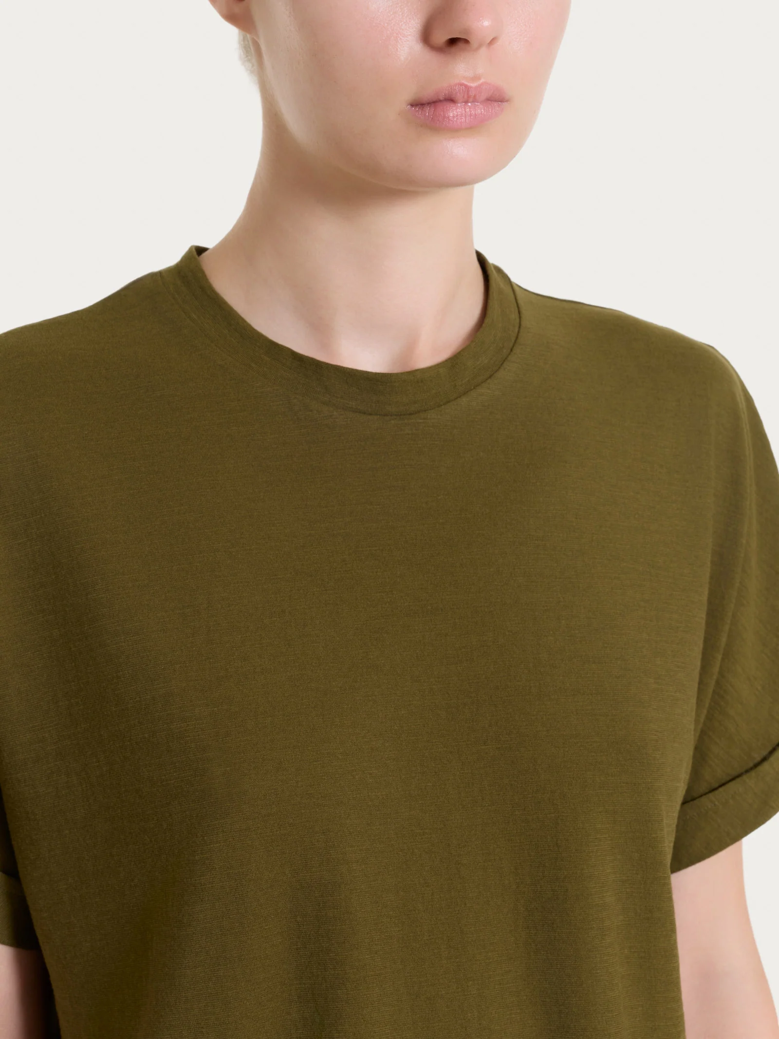 Maglietta con manica over in Slub Jersey - Dark Olive - Image 3
