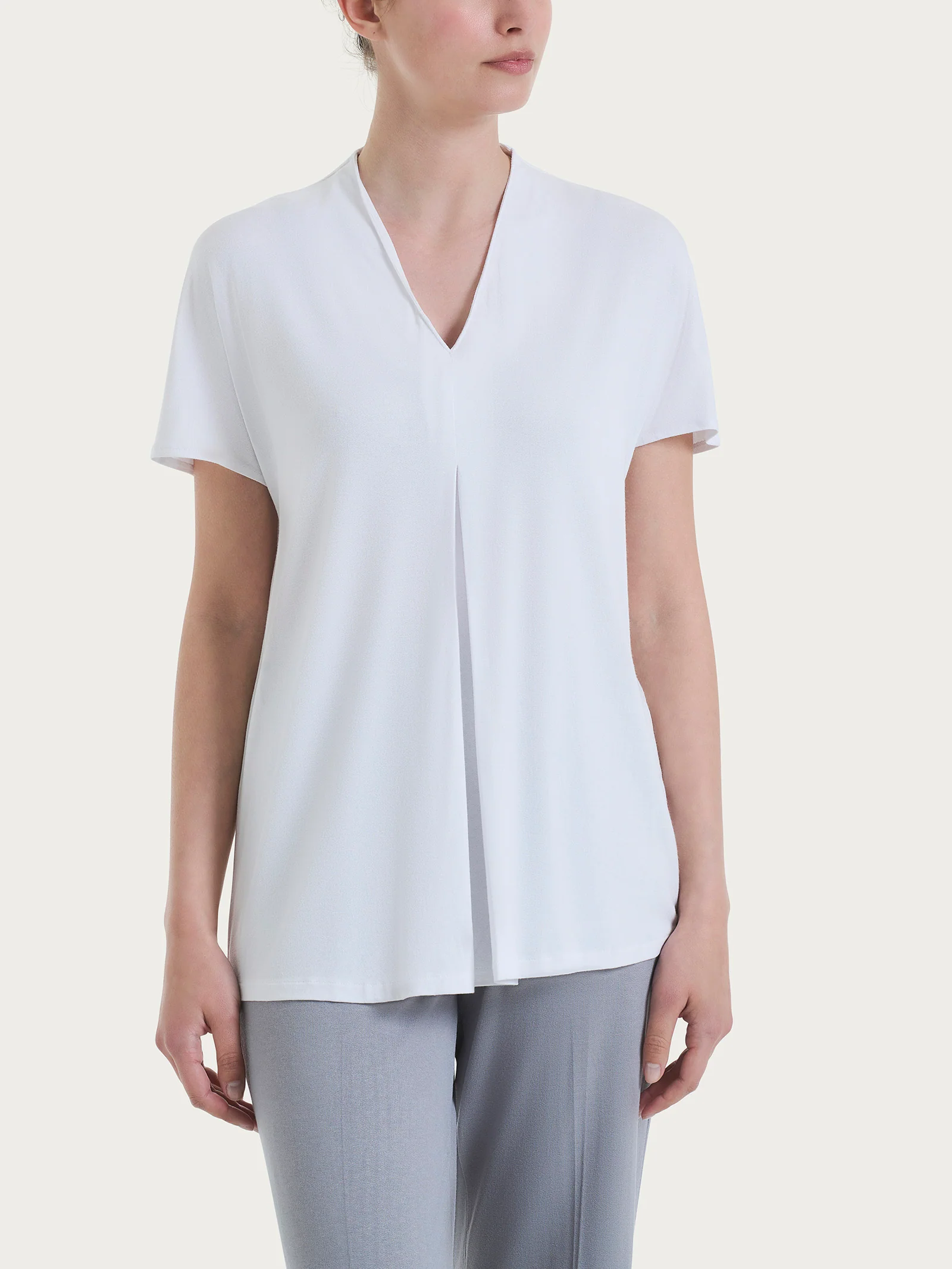 Maglietta con piega frontale in jersey di viscosa Crêpe - Bianco