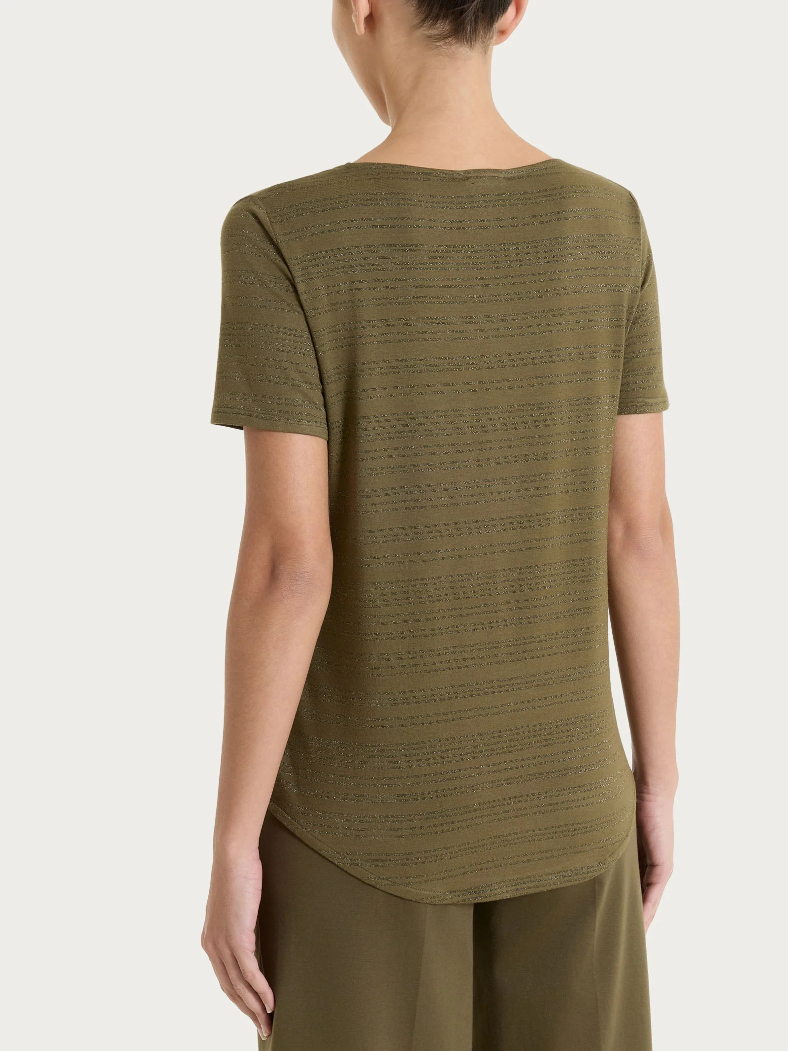 Maglietta con righe orizzontali alternate in Viscosa Summer e Lurex - Fant. Dark Olive - Image 2