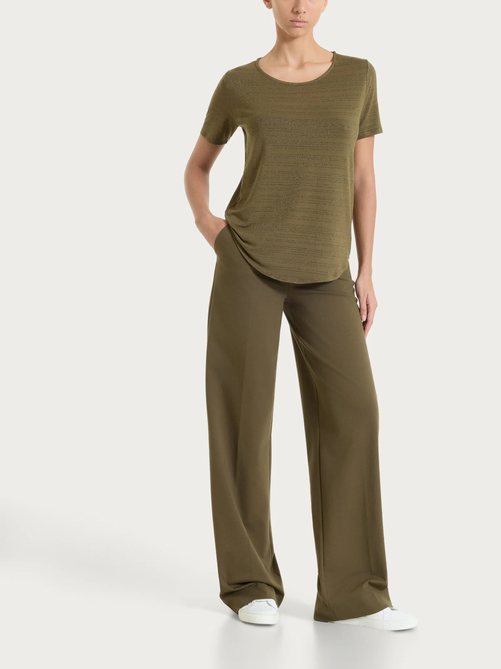 Maglietta con righe orizzontali alternate in Viscosa Summer e Lurex - Fant. Dark Olive - Image 4