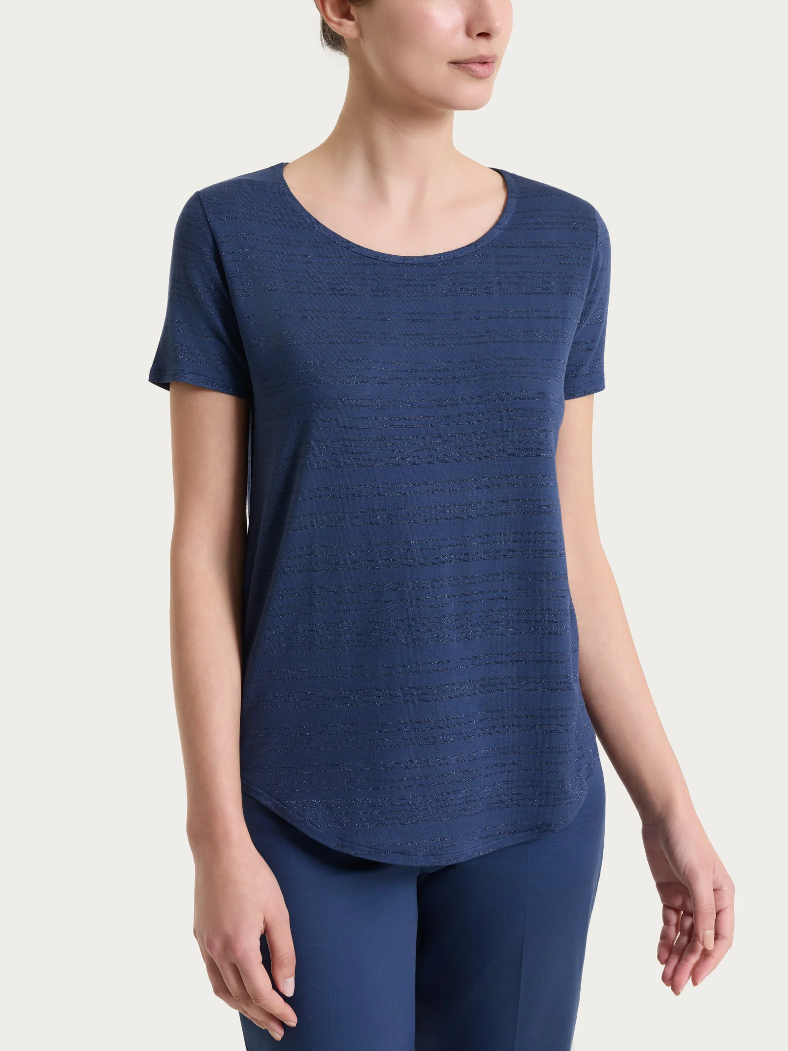 Maglietta con righe orizzontali alternate in Viscosa Summer e Lurex - Fant. Oceana