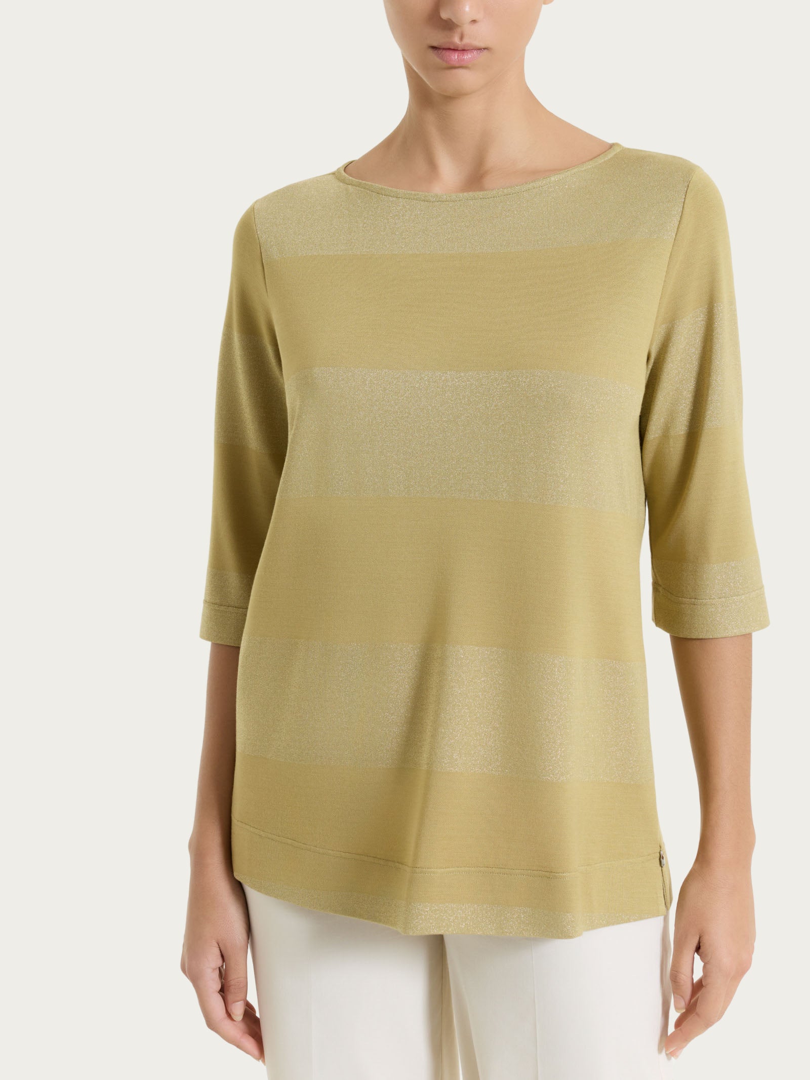 Maglietta con scollo a barchetta e macro righe in Summer Light e Lurex - Fant. Khaki