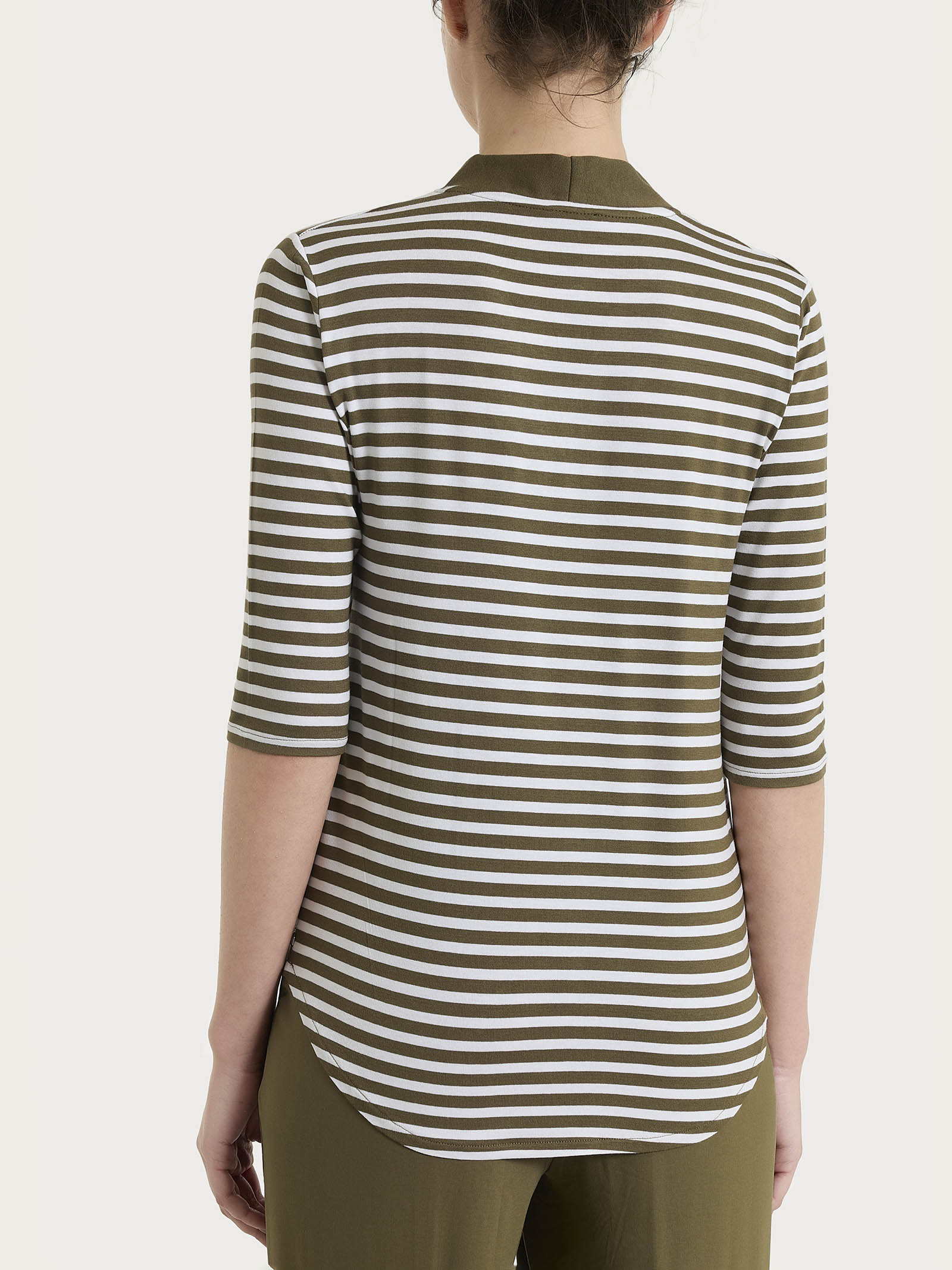 Maglietta con scollo a V a righe in Viscosa Summer - Fant. Dark Olive riga pari - Image 2